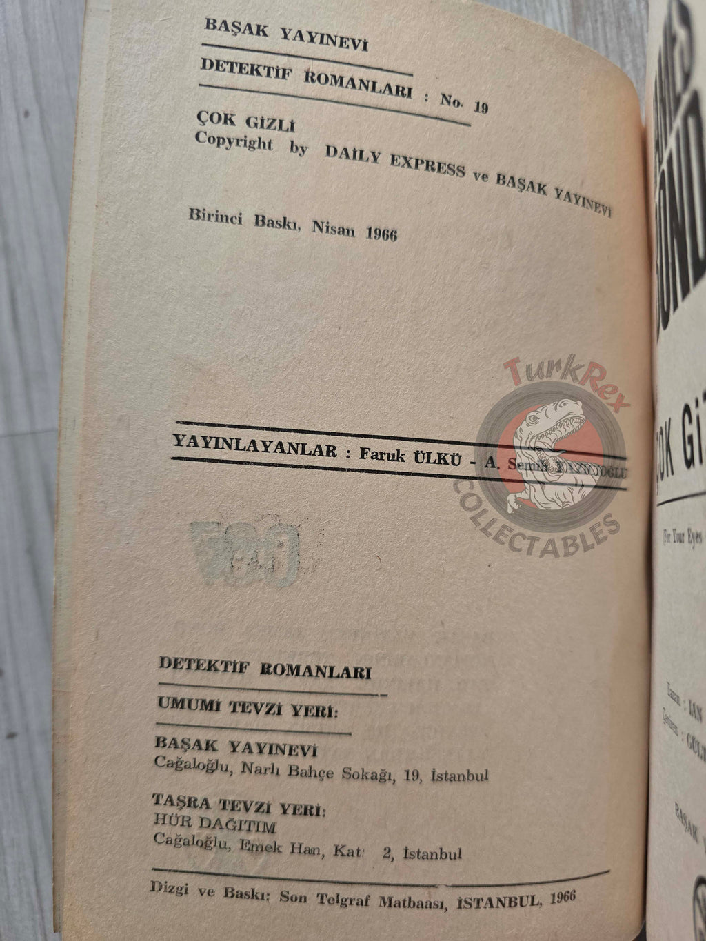 James Bond - For Your Eyes Only 1966 1st Turkish Book Turkey Ian Fleming