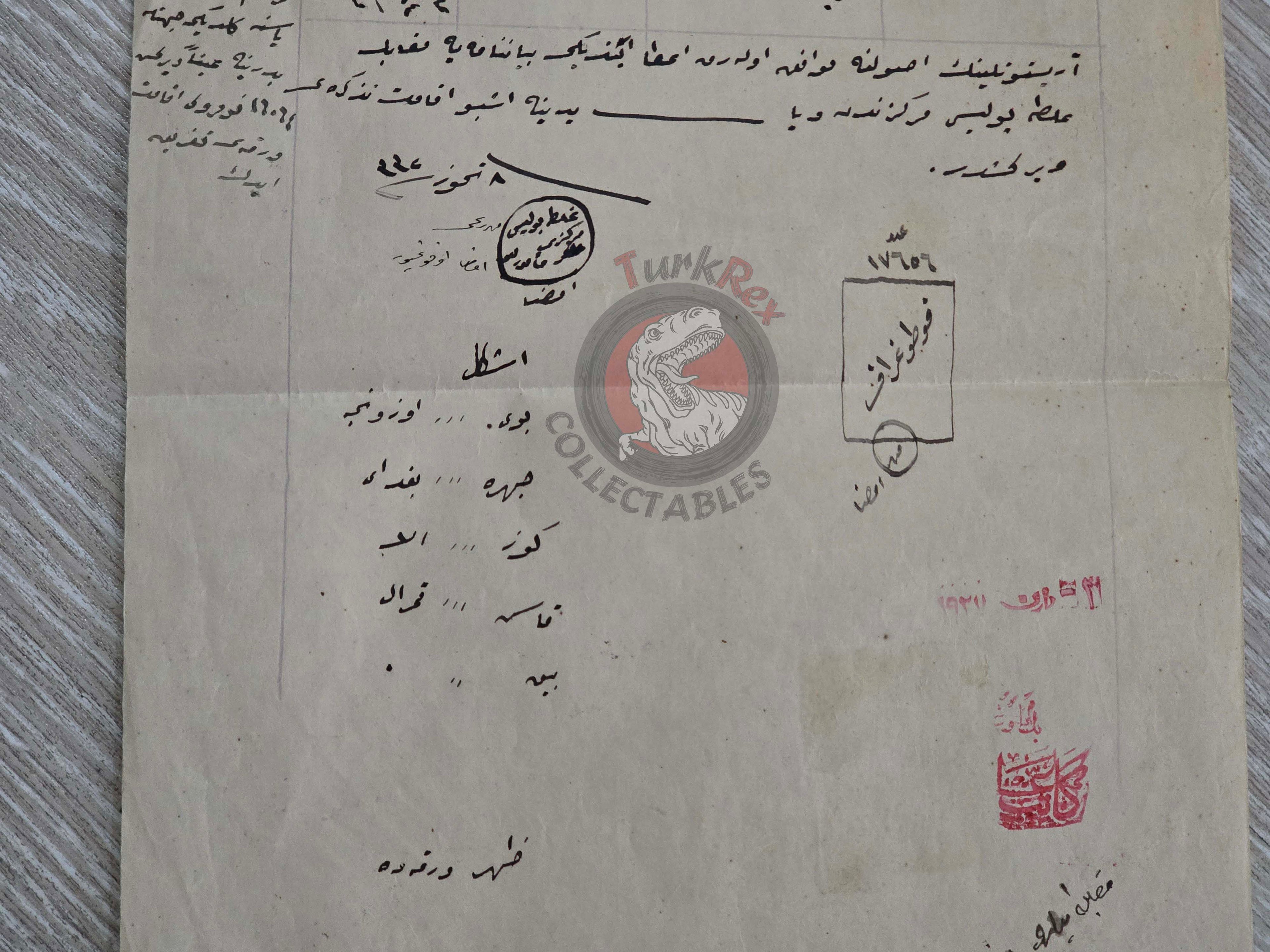 Ottoman Residence Permit for a Greek Citizen 1916 Istanbul Document Rum Greece Galata
