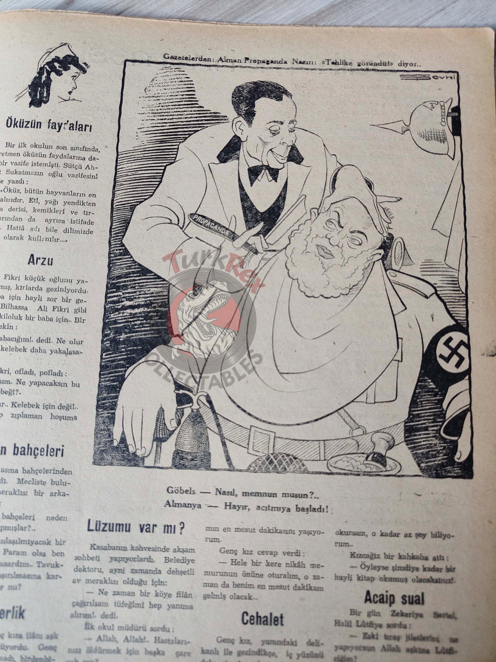 Akbaba 1943 Humor Magazine Turkish Turkey Germany Japan WW2 era Russia Joseph Goebbels Talat Pasha