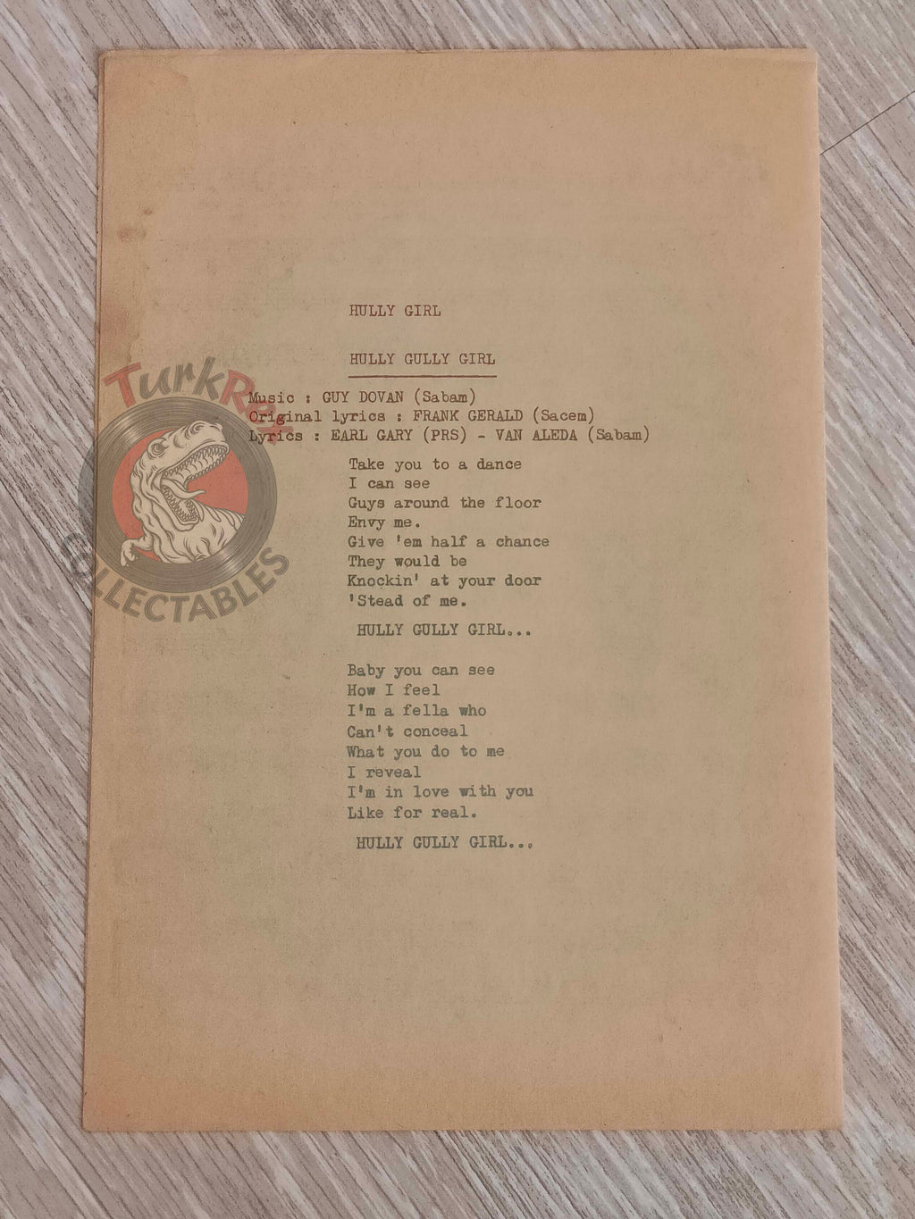 The Olympics – Hully Gully Boy Turkish Vintage Musical Notes Sheet Turkey