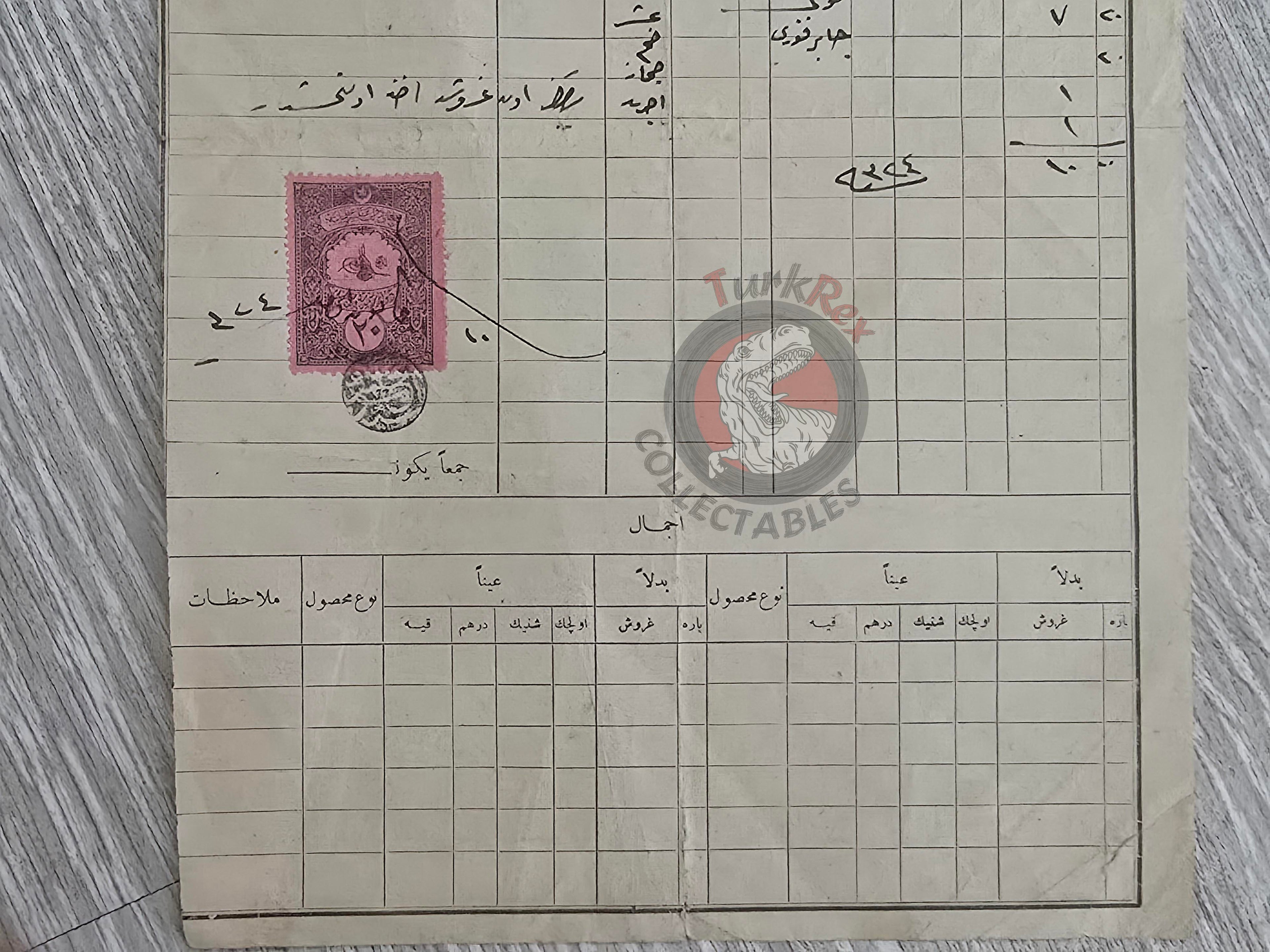 Ottoman 1908 Aşar Tax Receipt Amasya Merzifon Hejaz Railway Agricultural Tithe