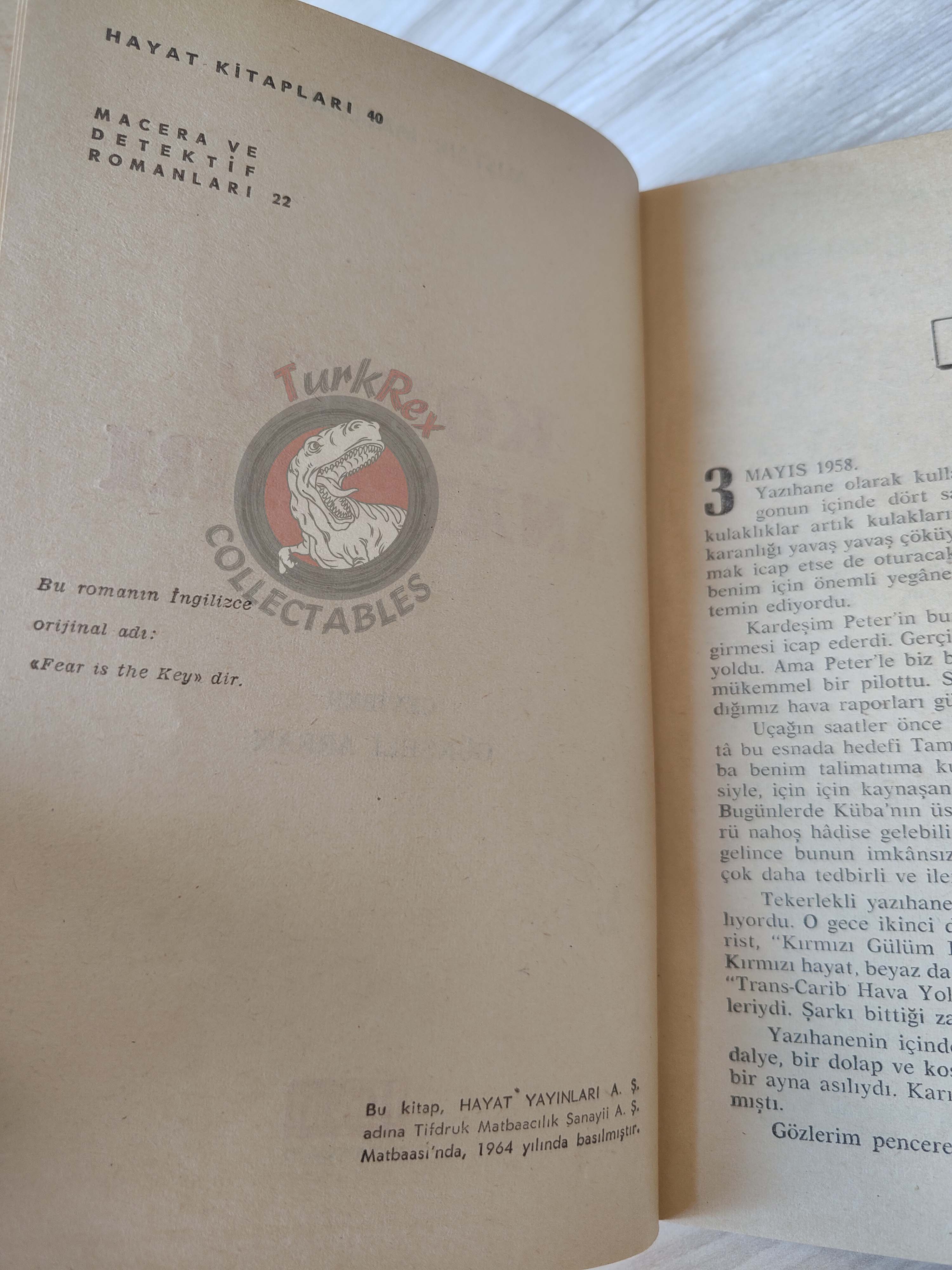 Alistair MacLean – Fear Is the Key 1964 1st Turkish Book Turkey