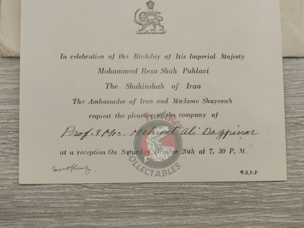 Birthday celebration of Mohammad Reza Pahlavi Invitation Card with Envelope Iran Turkey