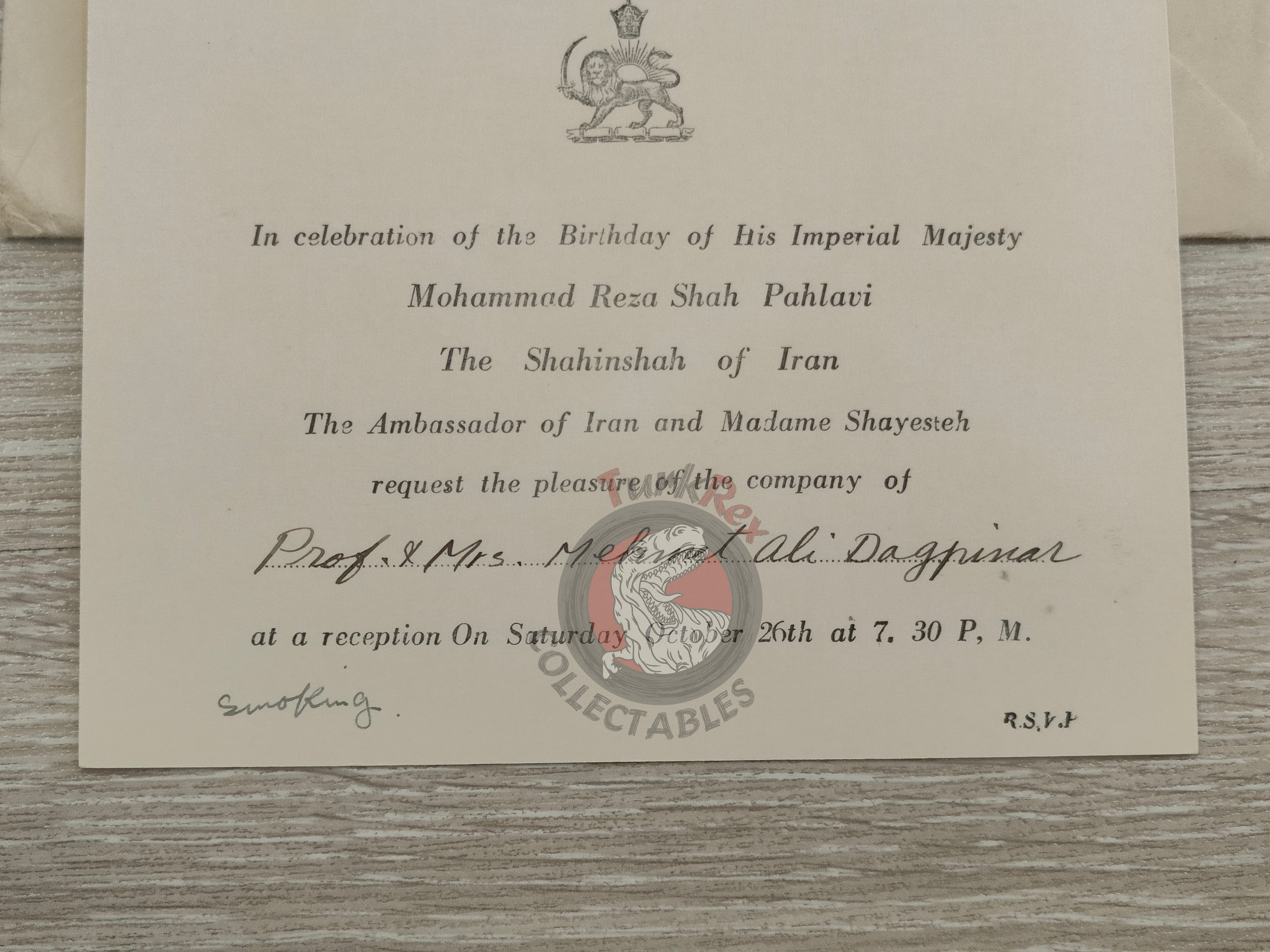 Birthday celebration of Mohammad Reza Pahlavi Invitation Card with Envelope Iran Turkey