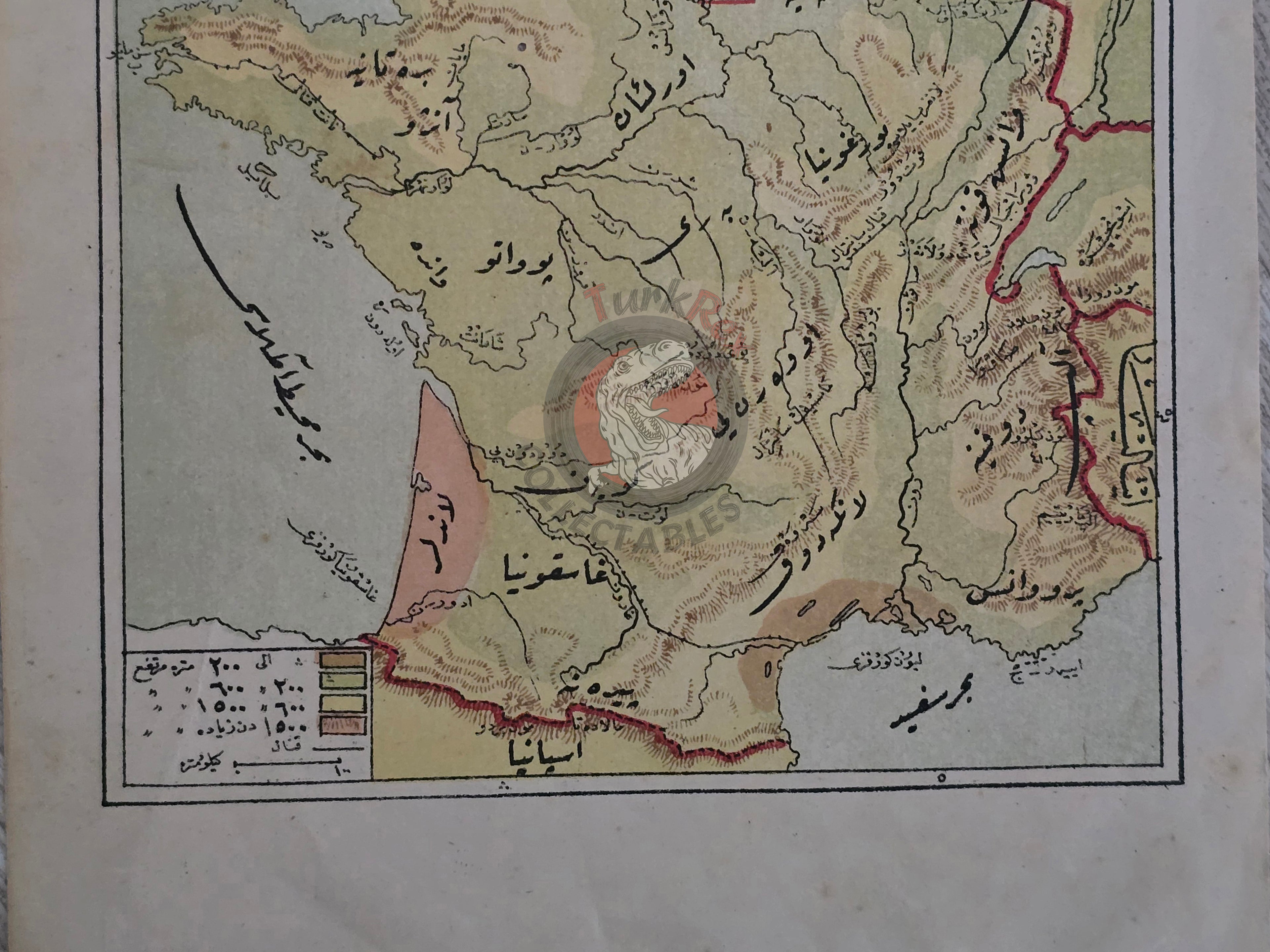 France Physical Map 1913 Ottoman Atlas Map Empire