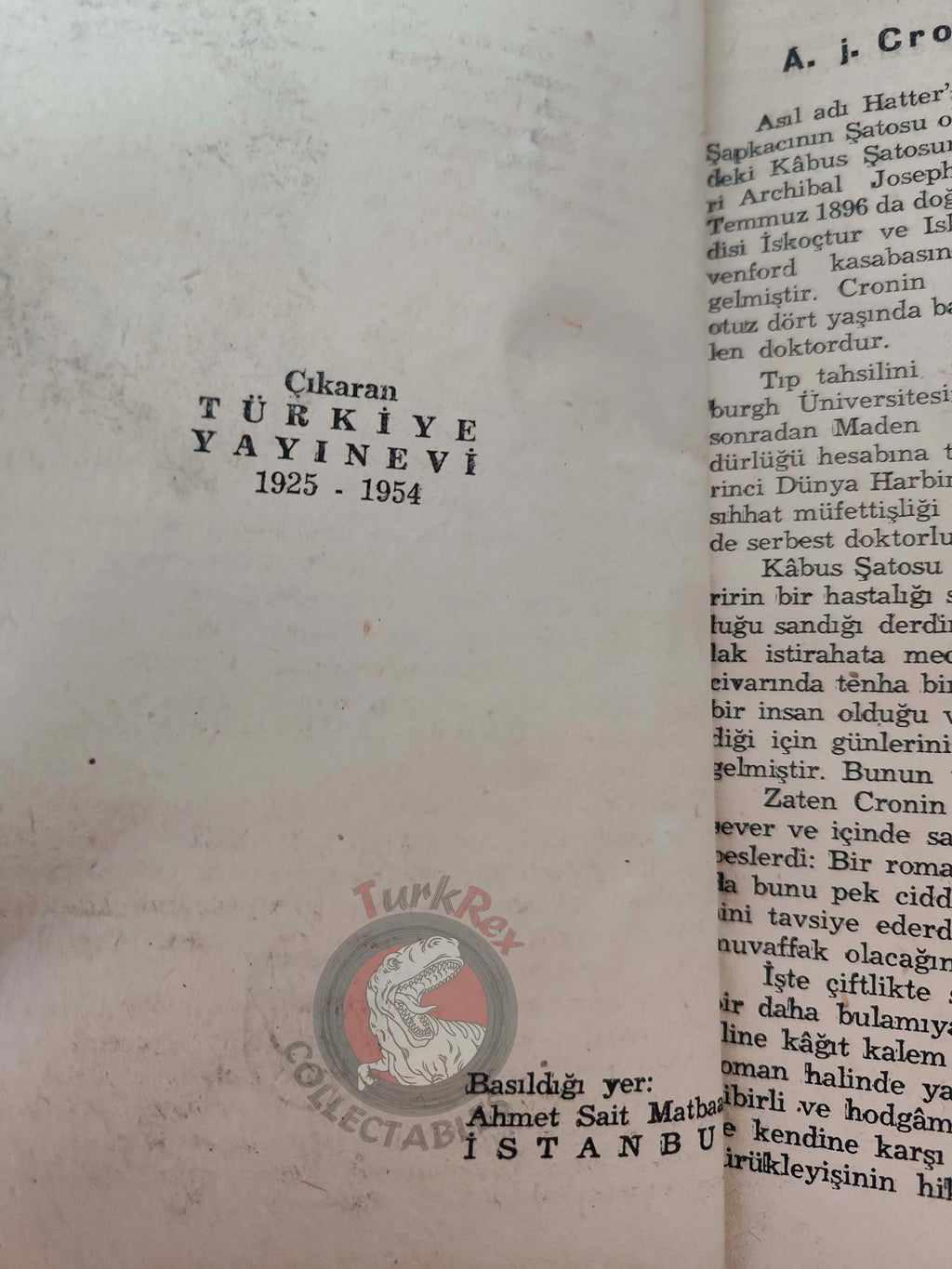 A. J. Cronin – Hatter’s Castle 1948 1st Turkish Book Turkey