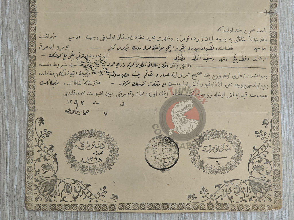 Ottoman 1875 Land Deed Amasya Mansion with Garden Title Deed Mrs Sara non-muslim Waqf
