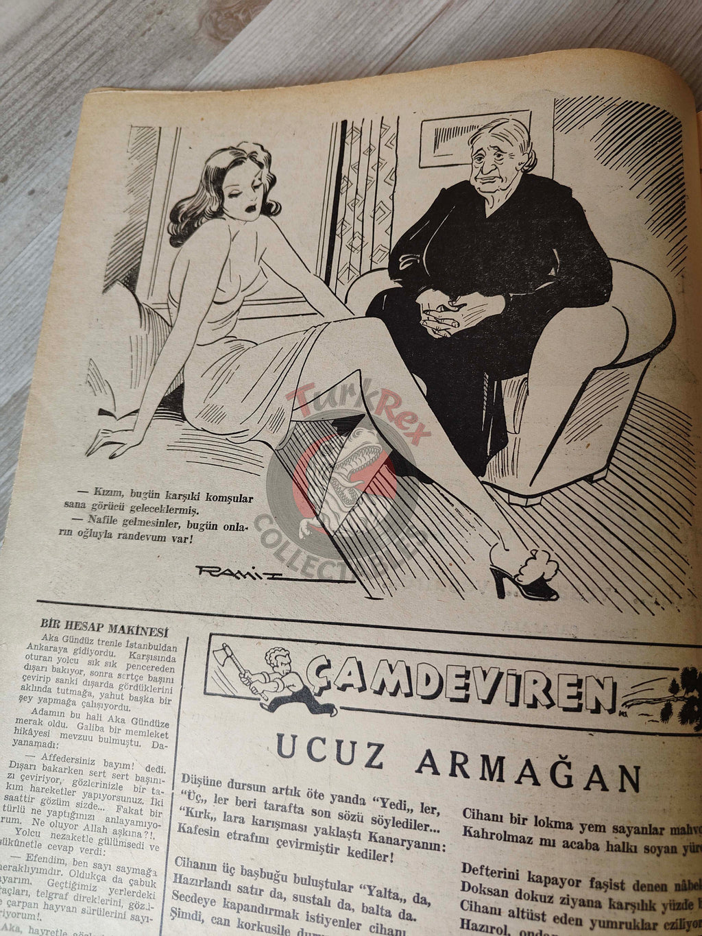 Karikatür 1945 Humor Magazine Turkish Turkey Germany Melts Under Fire WW2 era Japan Uncle Sam