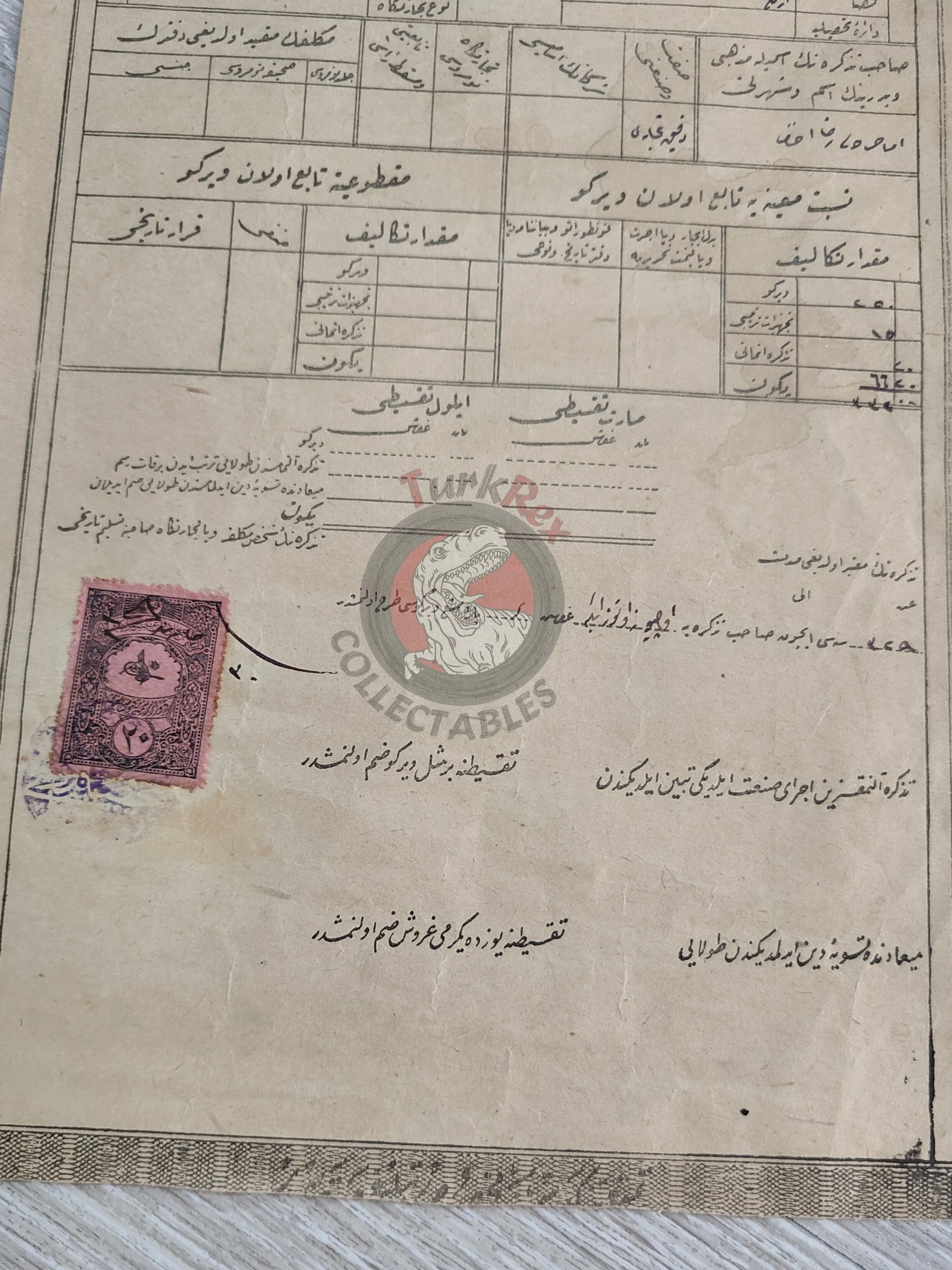 Ottoman Trade and Industry Income Tax Certificate 1910 Bolu Ereğli Flour Merchant