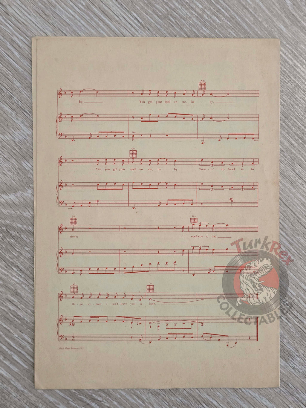 Santana – Black Magic Woman Turkish Vintage Musical Notes Sheet Turkey