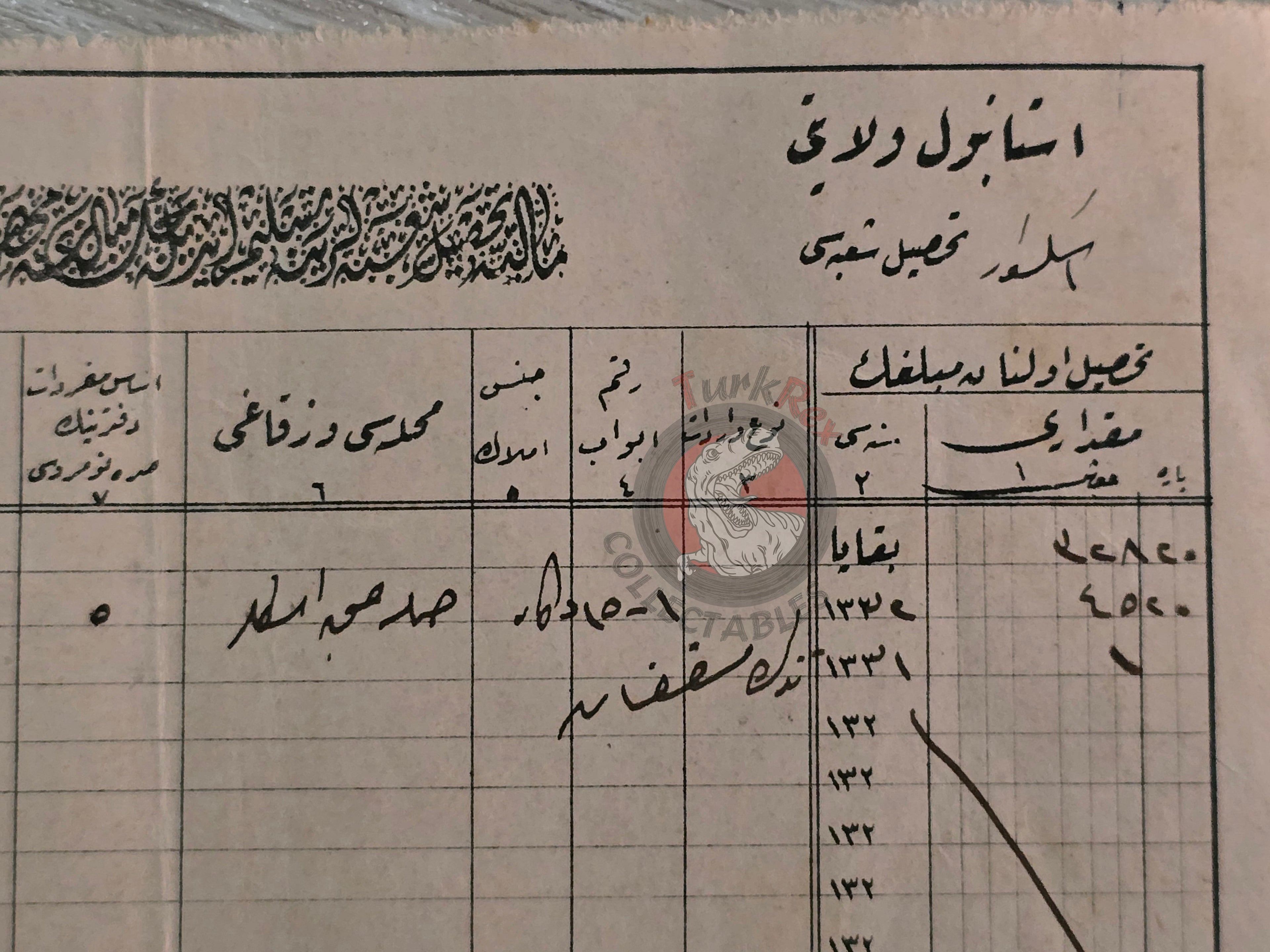 Ottoman Tax Document 1907 Salacak Pier, Üsküdar, Istanbul Armenian Citizen
