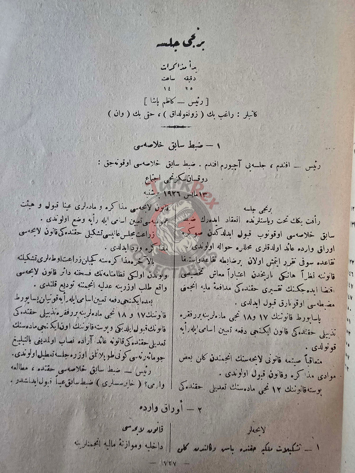 Official Ottoman Gazette Resmî Cerîde 20 May 1926 Turkish Republic