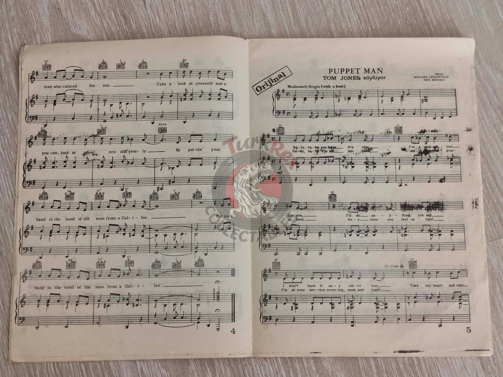 Anne Murray & Tom Jones 1971 Turkish Vintage Musical Notes Sheet Turkey