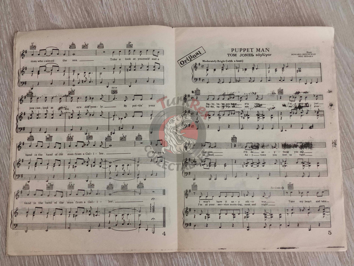 Anne Murray & Tom Jones 1971 Turkish Vintage Musical Notes Sheet Turkey