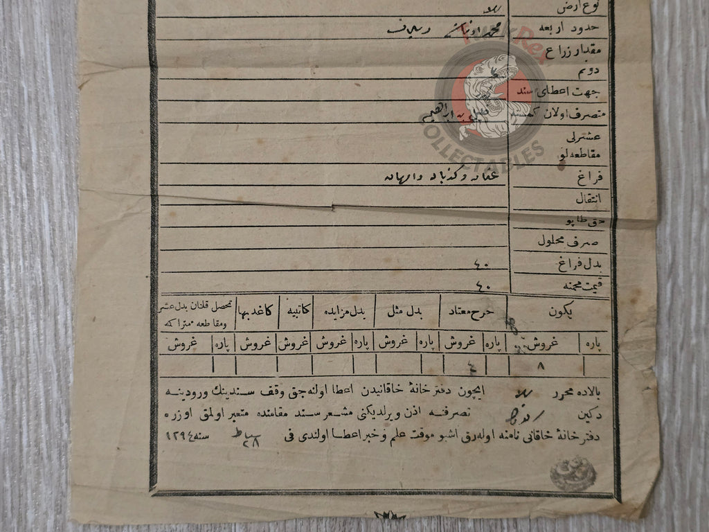 Ottoman 1879 Land Deed Kütahya Etrafşehir Title Deed Agricultural Plot