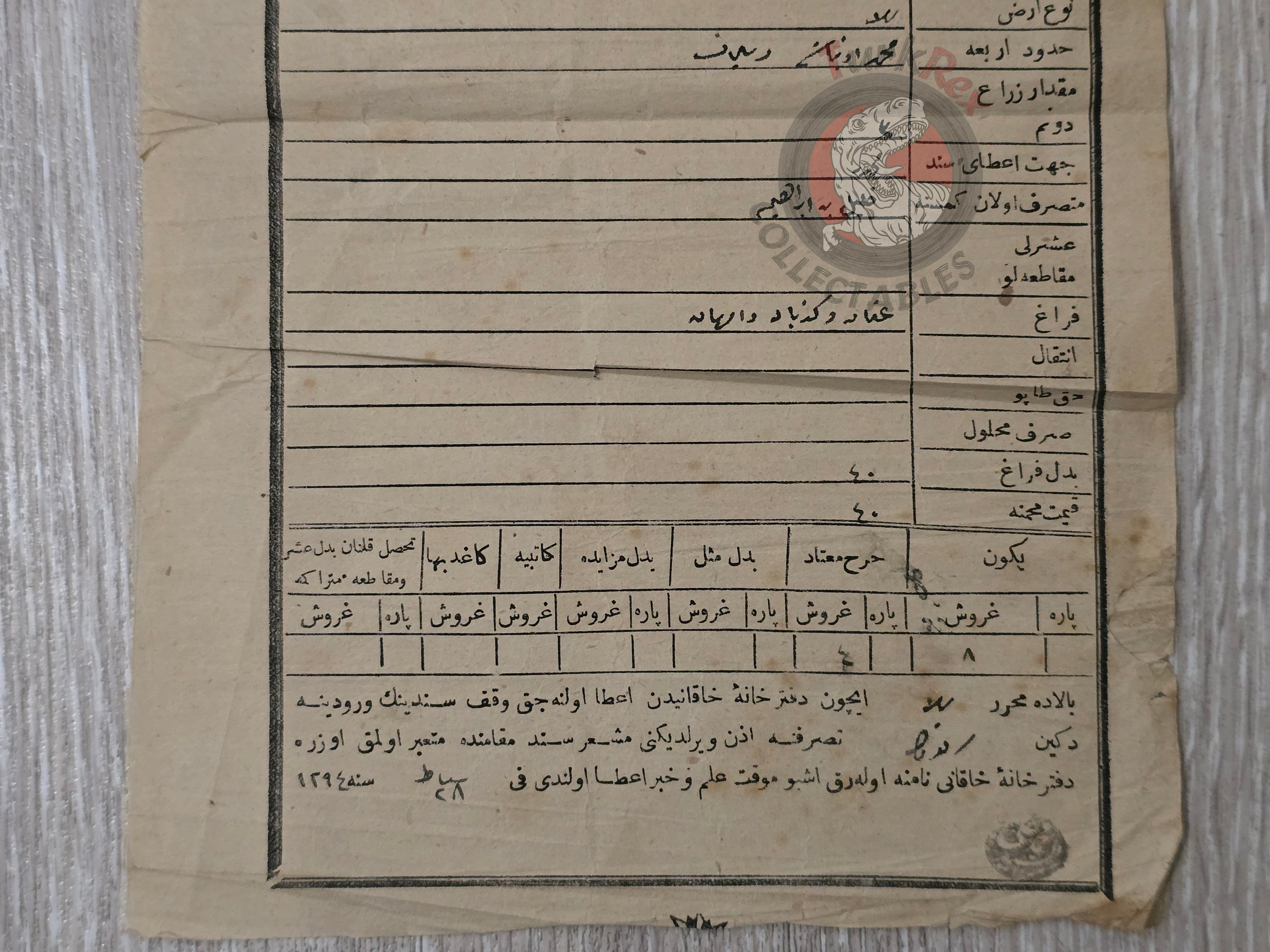 Ottoman 1879 Land Deed Kütahya Etrafşehir Title Deed Agricultural Plot