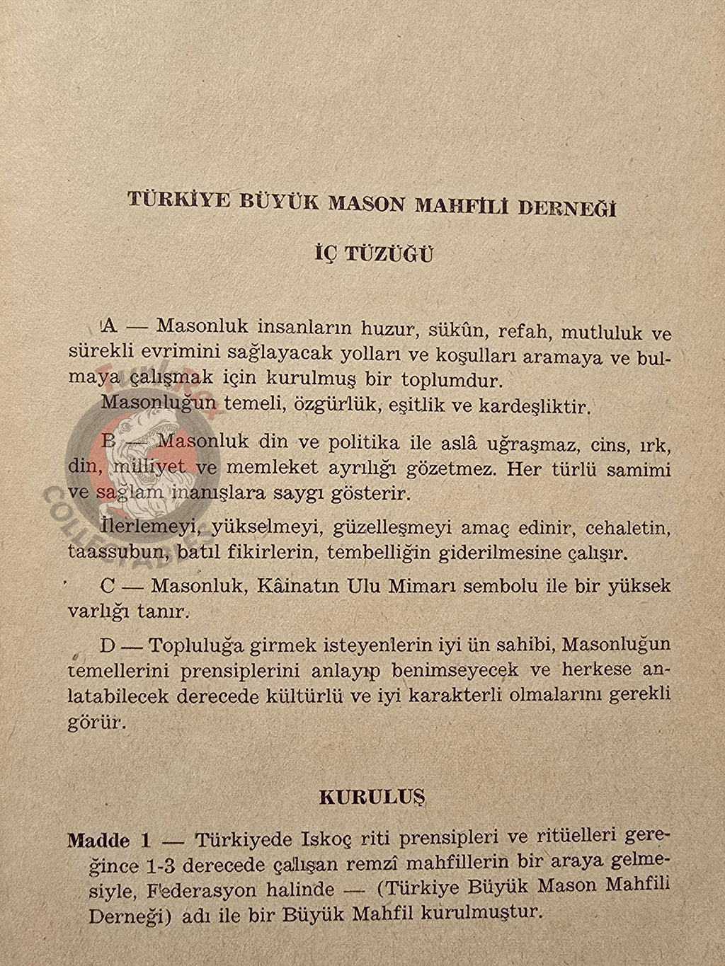 Turkish Freemasonry Internal Regulations of the Lodges 1967 Booklet Masonic Masons of Turkey