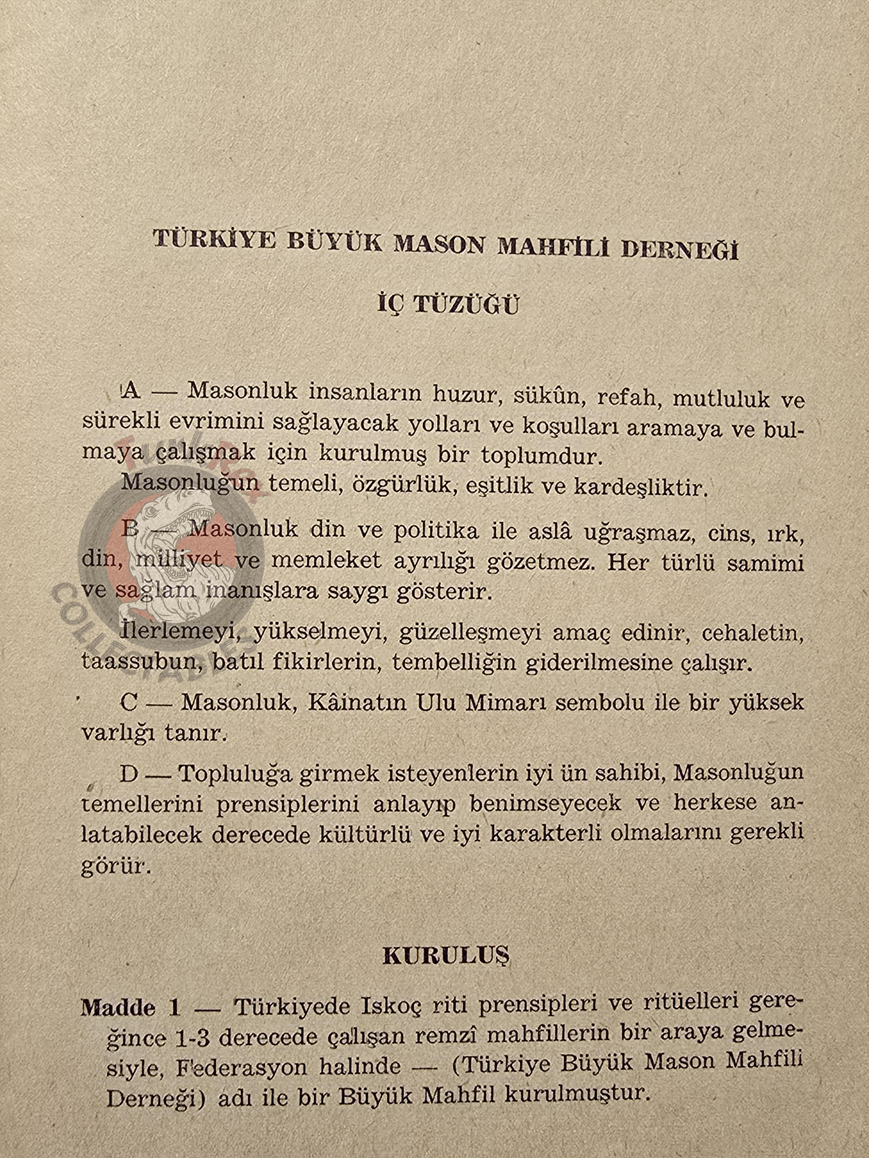 Turkish Freemasonry Internal Regulations of the Lodges 1967 Booklet Masonic Masons of Turkey