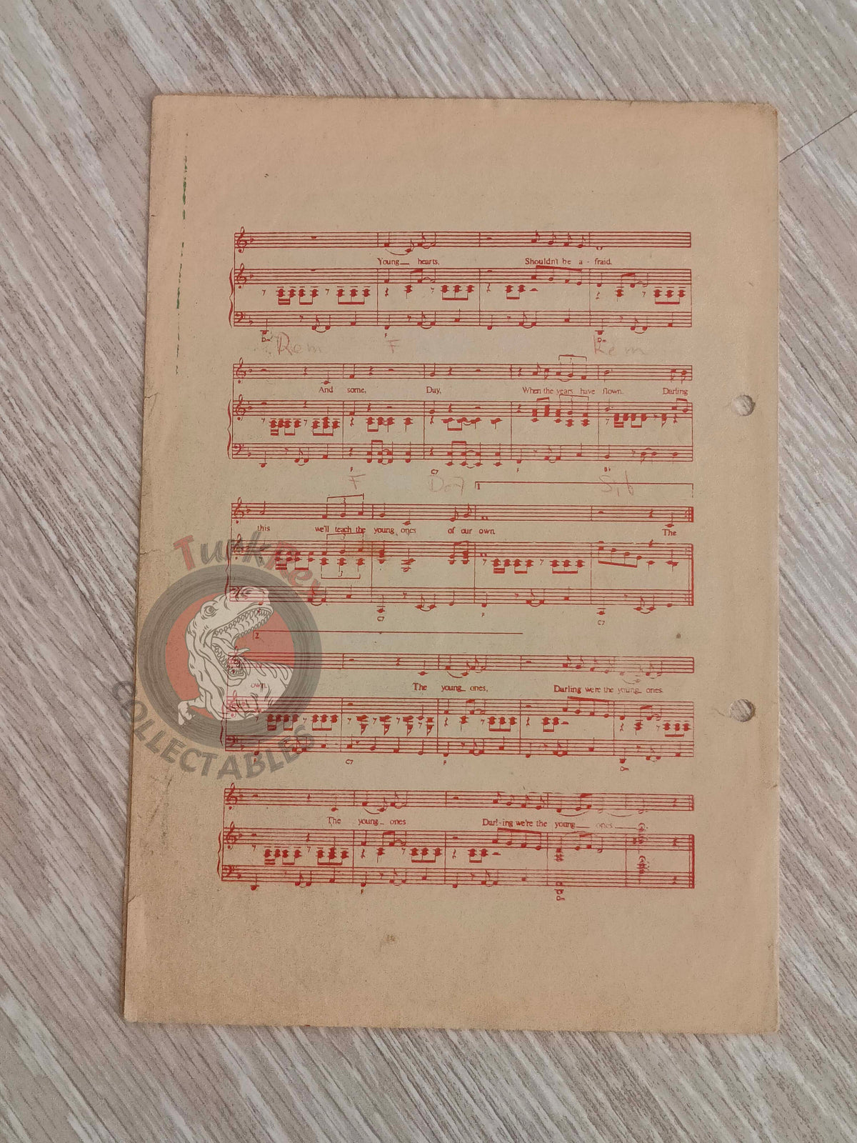 Cliff Richard & The Shadows – The Young Ones  Turkish Vintage Musical Notes Sheet Turkey