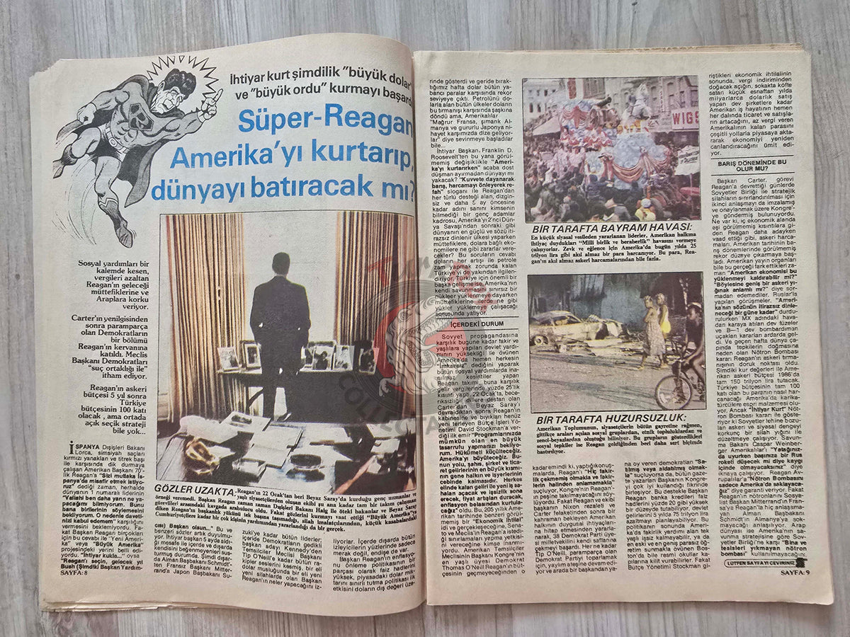 Turkish Magazine 8. Gün Turkey 1981 Ronald Reagan Superman Queen Elizabeth II USA