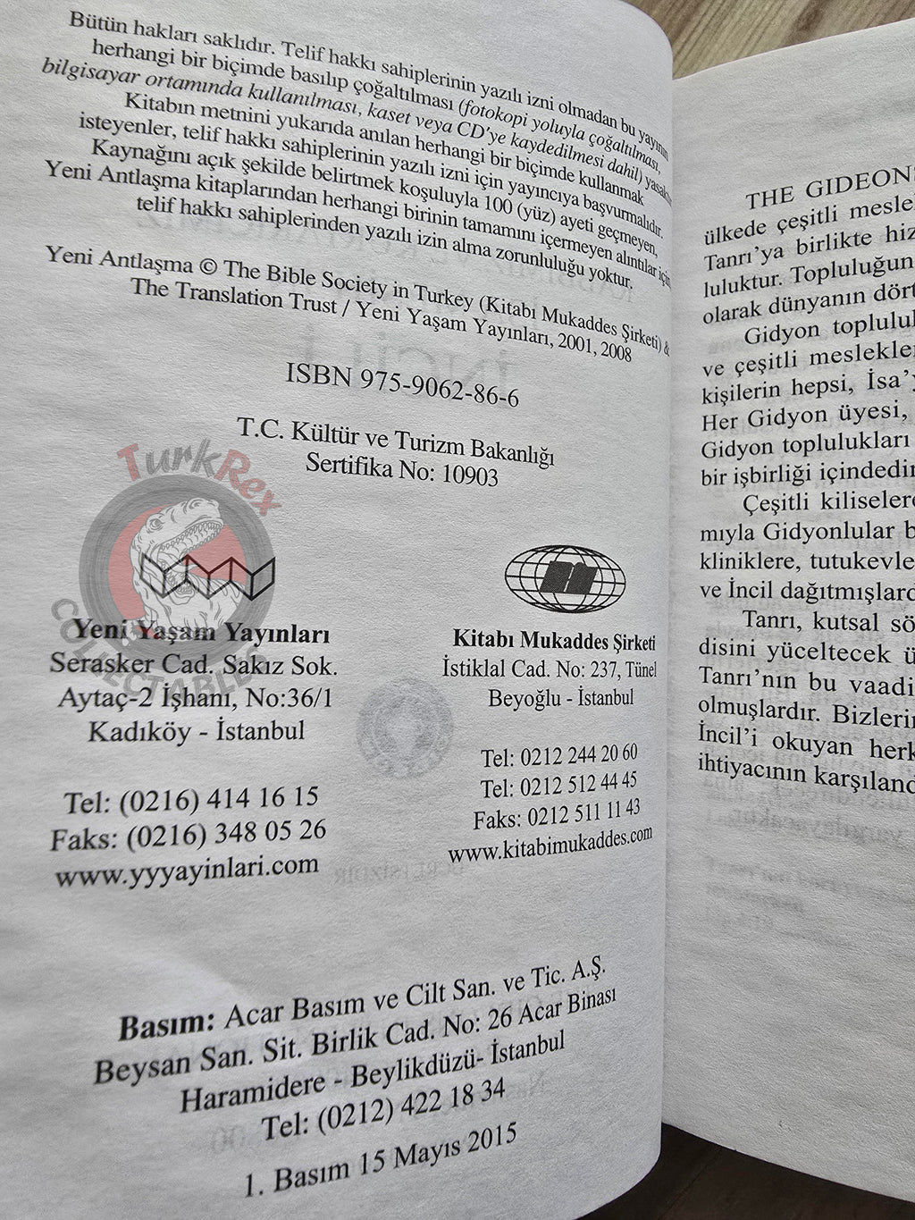 Bible The Holy Gospel 2015 Turkish Book New Testament The Gideons International