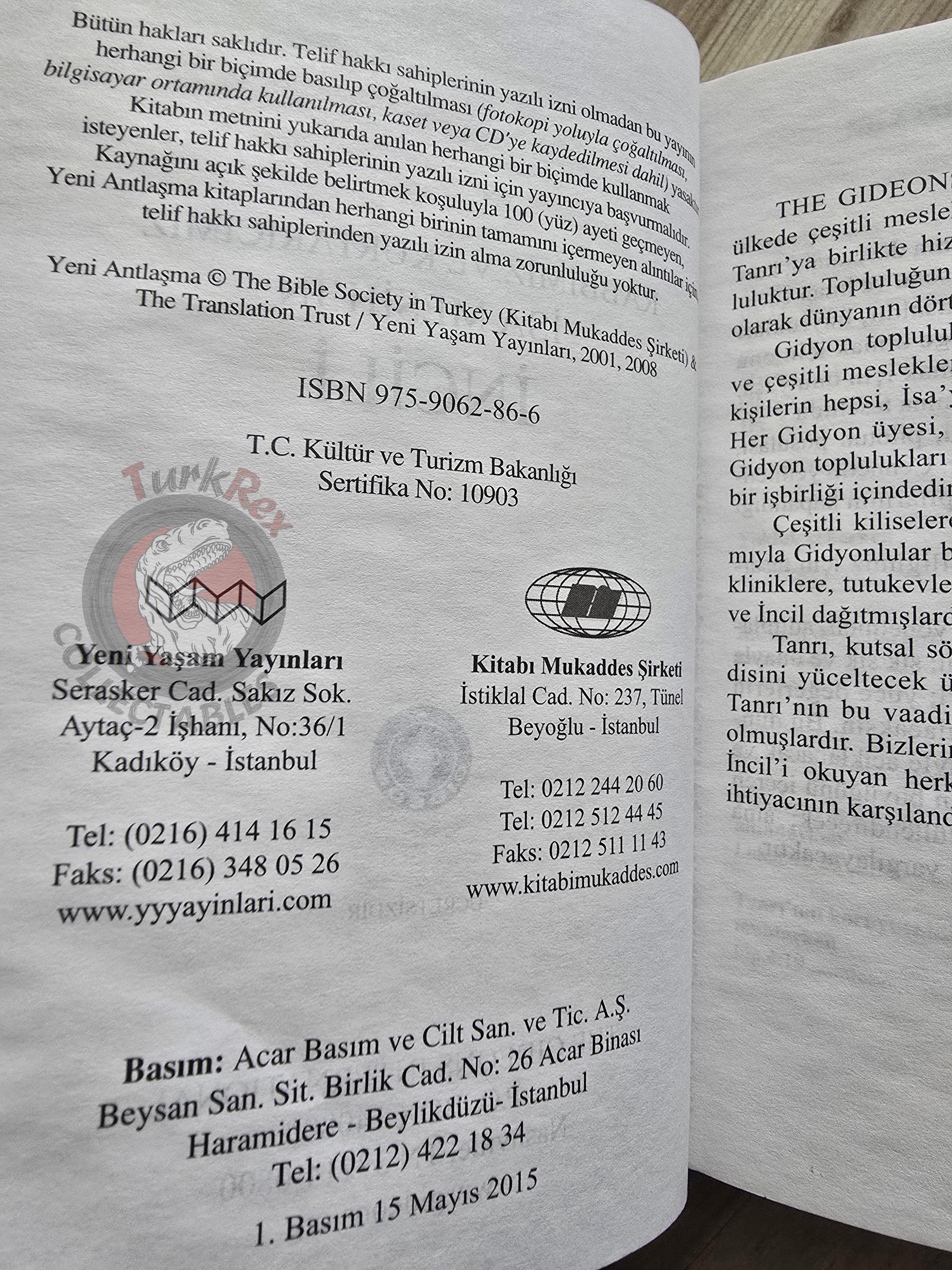 Bible The Holy Gospel 2015 Turkish Book New Testament The Gideons International