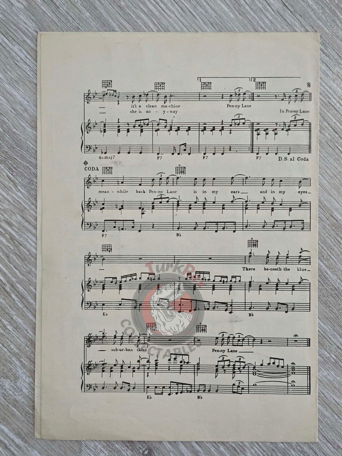 The Beatles – Penny Lane Turkish Vintage Musical Notes Sheet Turkey