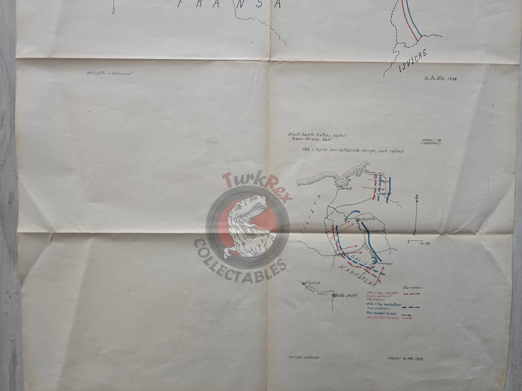 WW1 Western Front 1914 Turkish Military Map 1932 Germany France Belgium