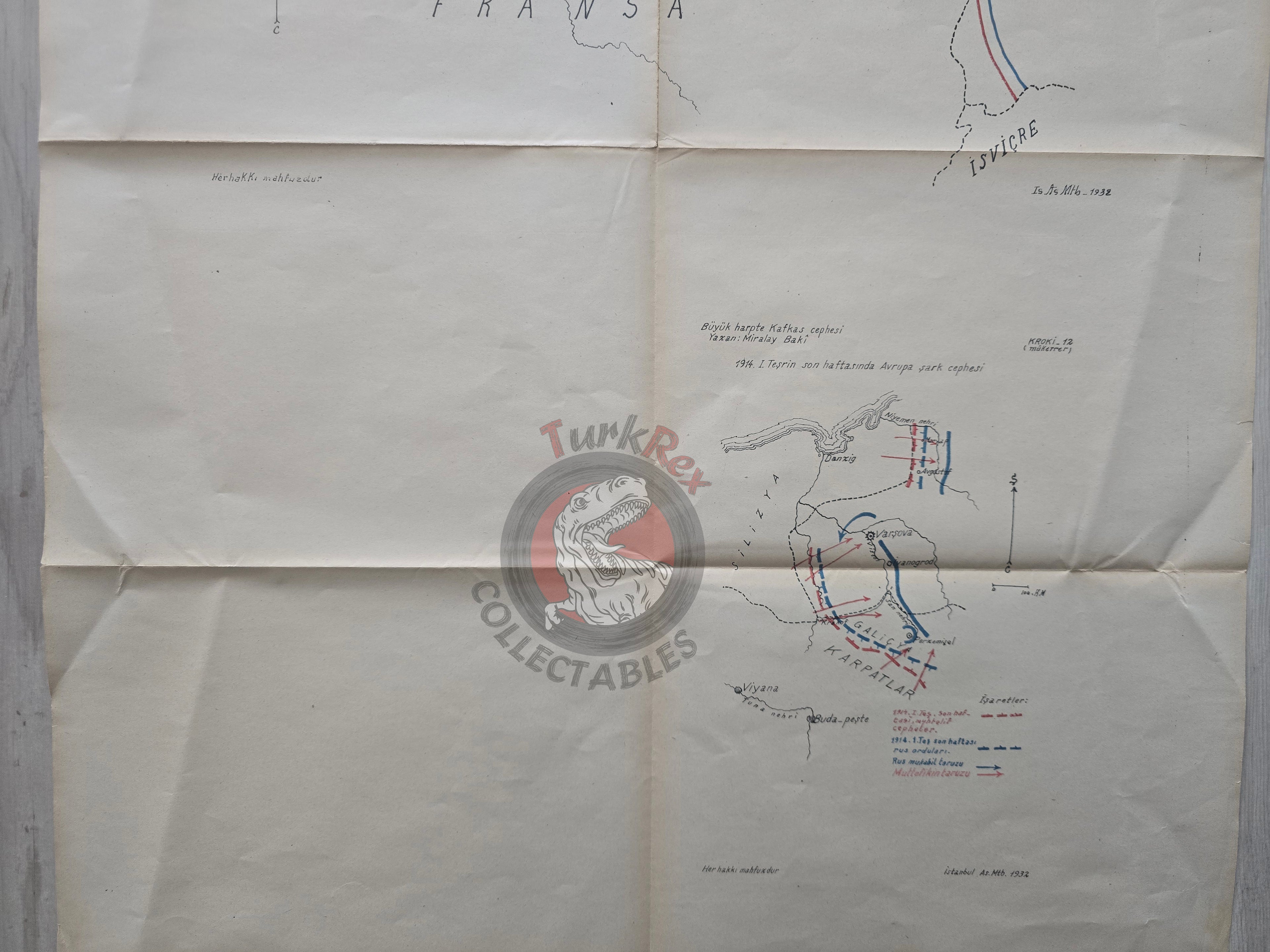 WW1 Western Front 1914 Turkish Military Map 1932 Germany France Belgium