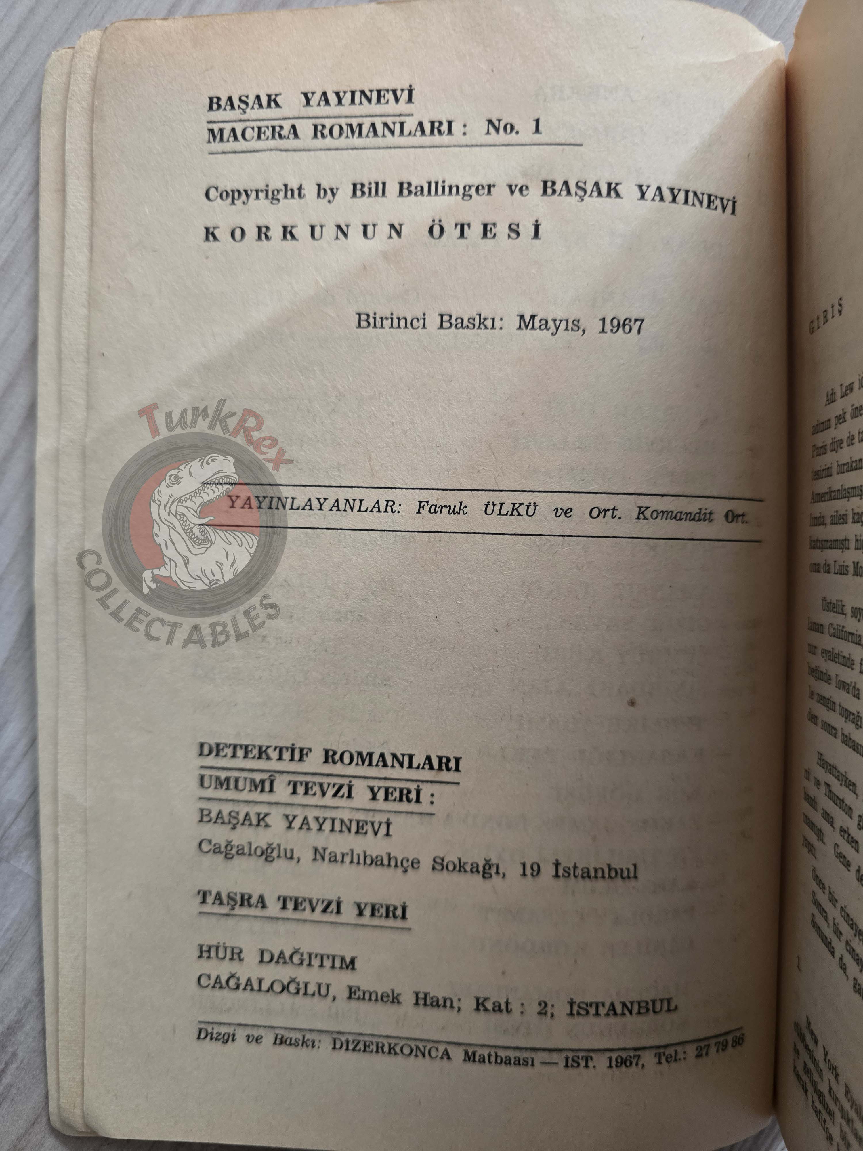 Bill Ballinger – The Tooth and the Nail 1967 1st Turkish Book Turkey