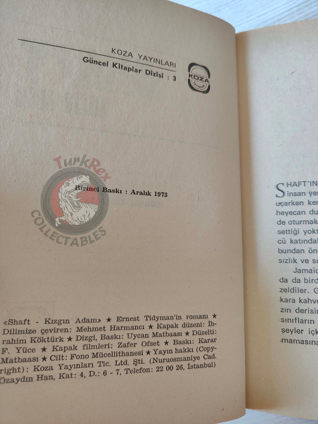 Ernest Tidyman – Shaft 1973 1st Turkish Book Turkey