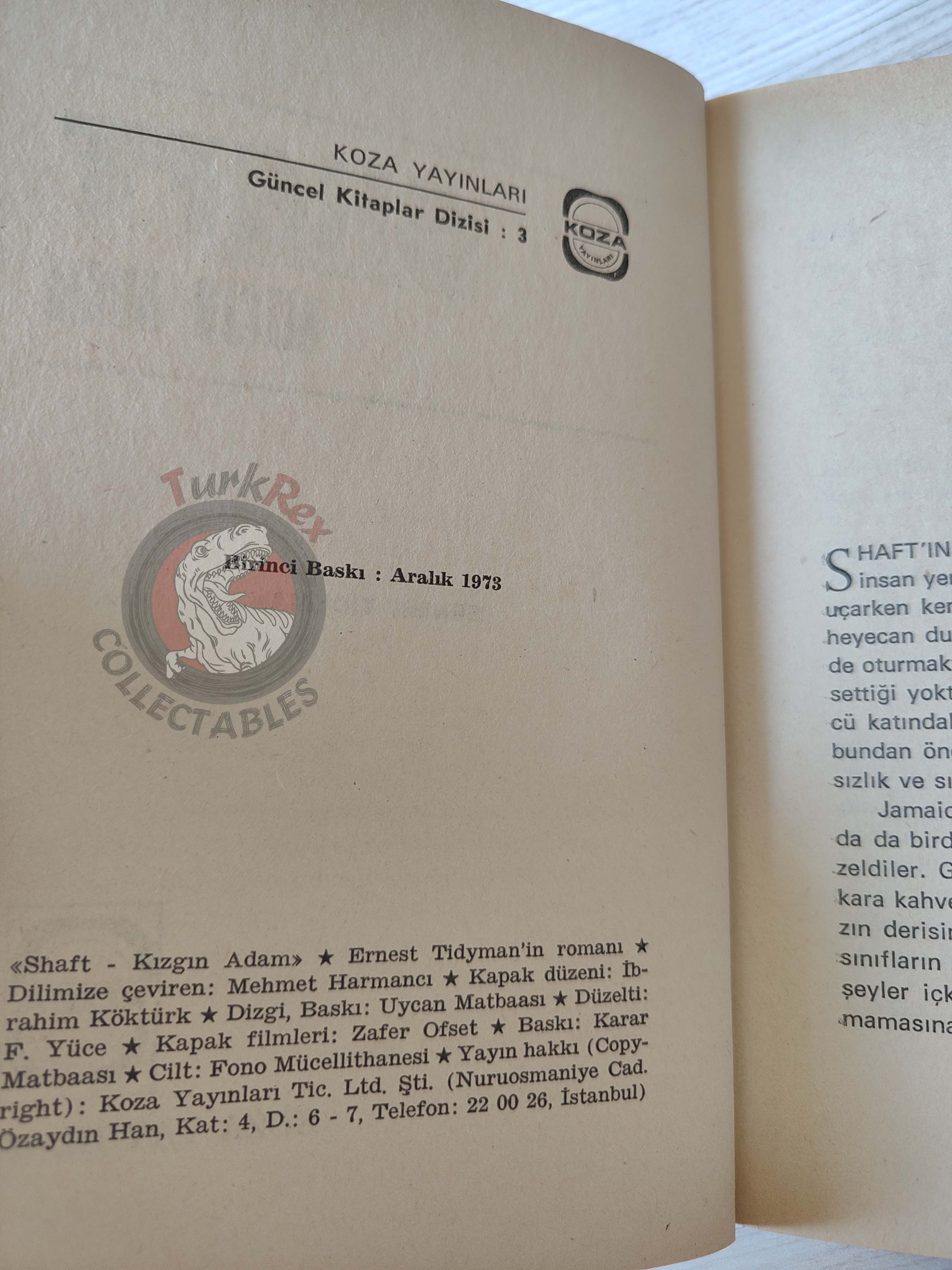 Ernest Tidyman – Shaft 1973 1st Turkish Book Turkey