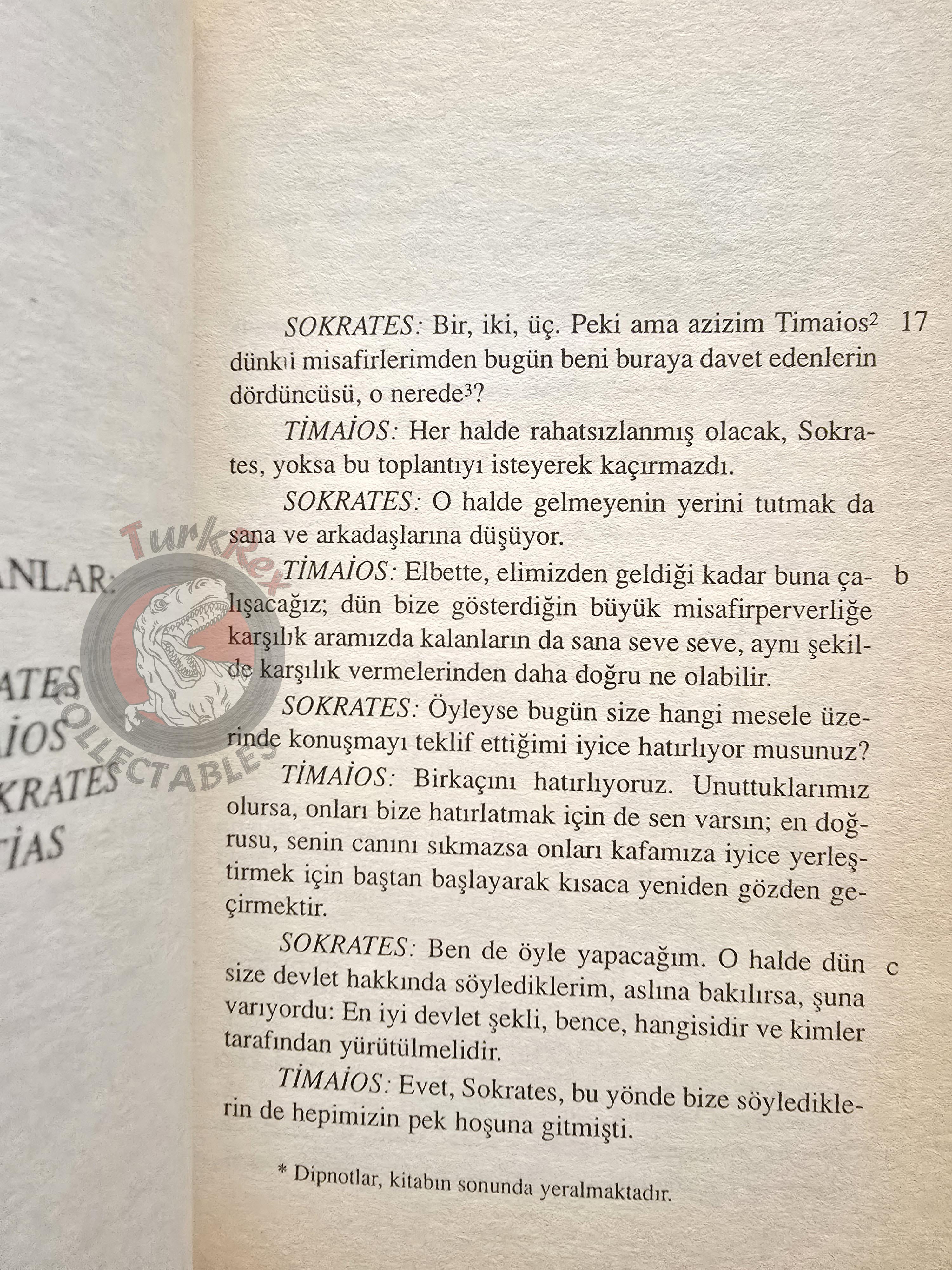 Plato –  Timaeus 2001 Turkish Book Turkey