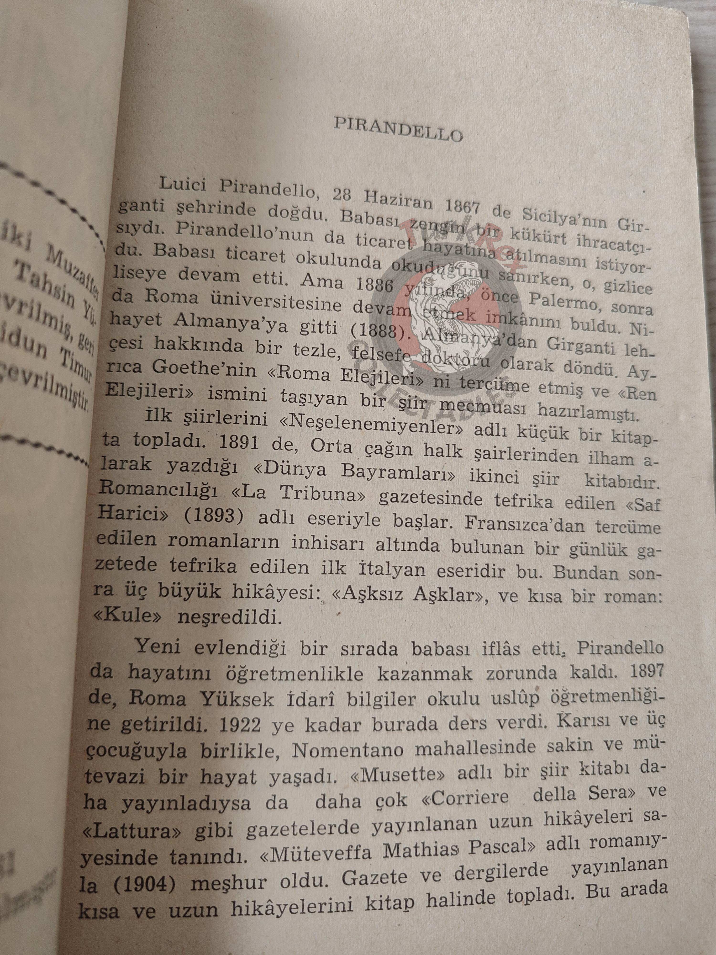 Luigi Pirandello – Her Husband 1954 1st Turkish Book Turkey