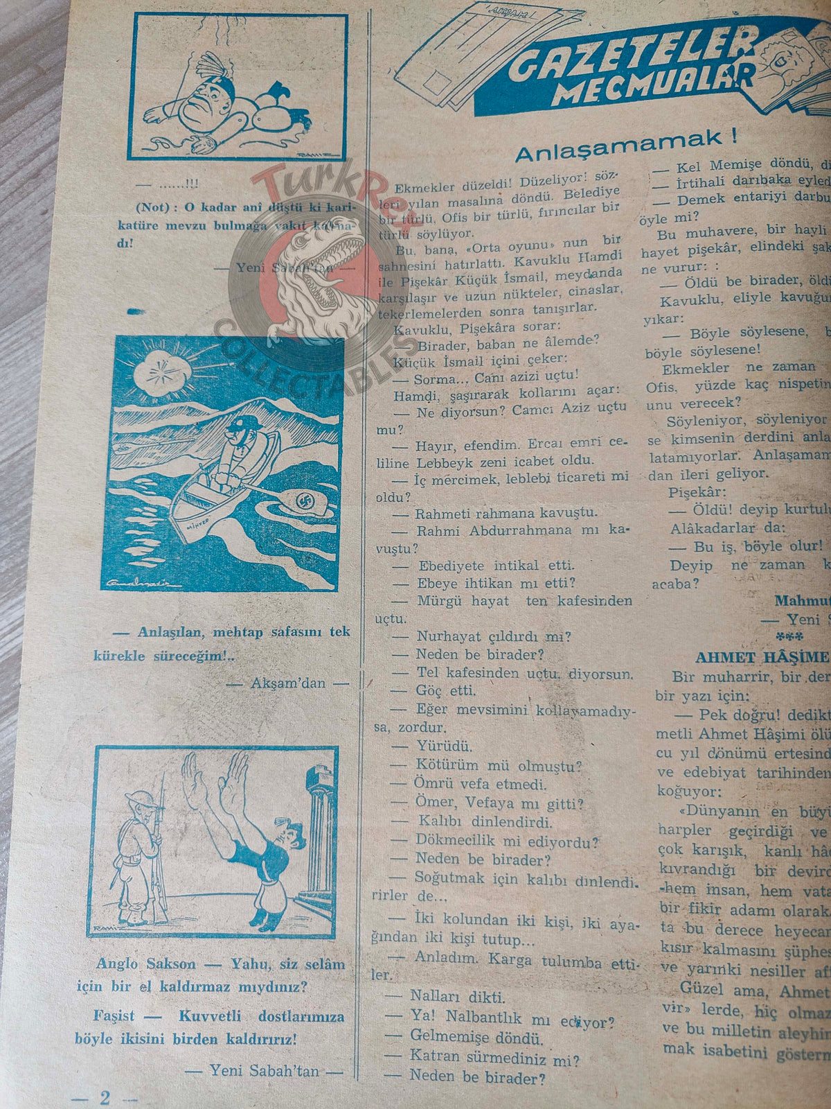 Akbaba 1943 Humor Magazine Turkish Turkey Italy Britain WW2 era Mussolini Germany Pope