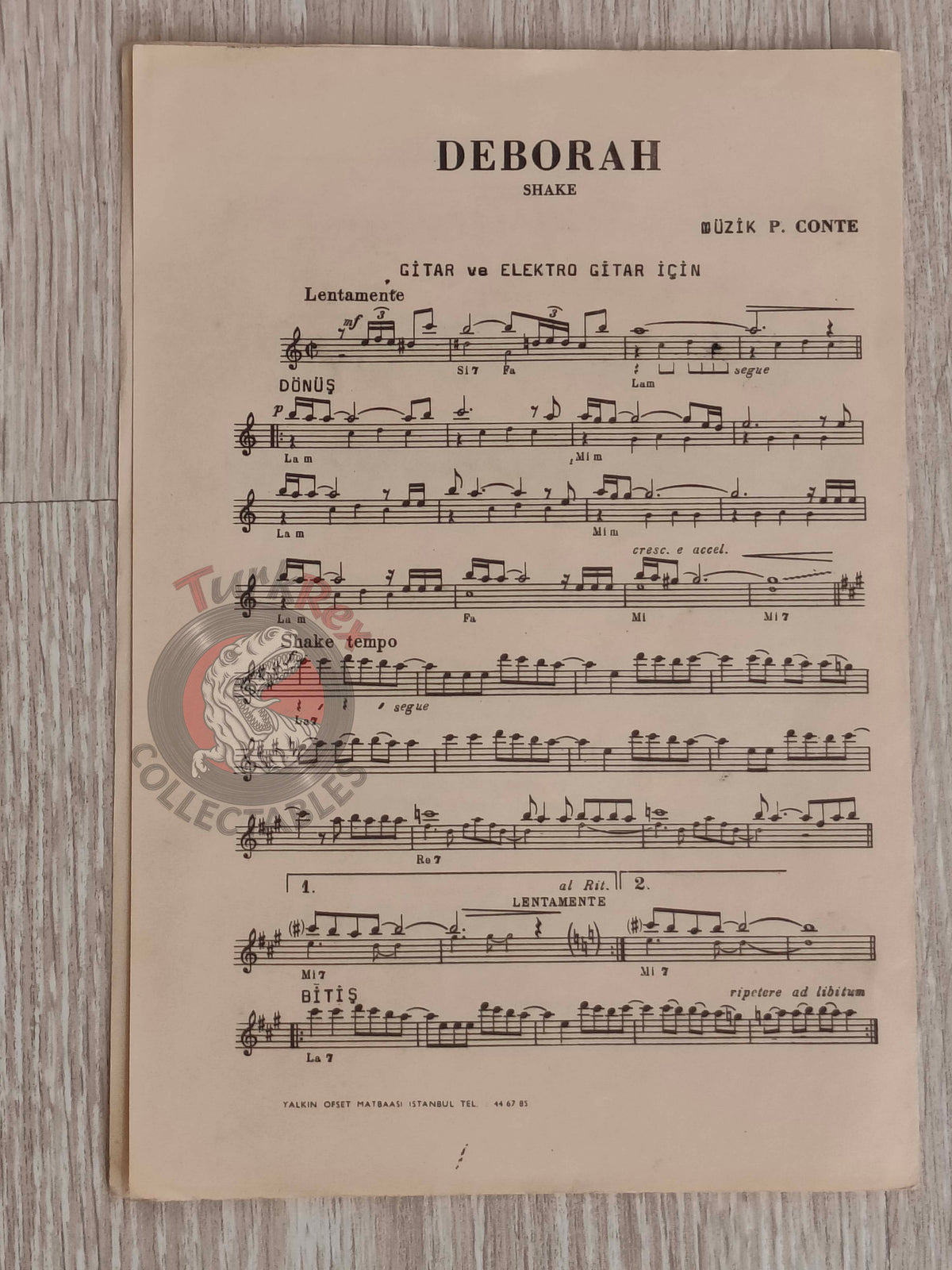 Wilson Pickett – Deborah Turkish Vintage Musical Notes Sheet Turkey Sanremo