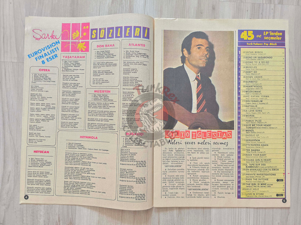 Hey Music World 1983 Julio Iglesias Turkish Mag Turkey Neil Young Ray Charles Hagar the Horrible