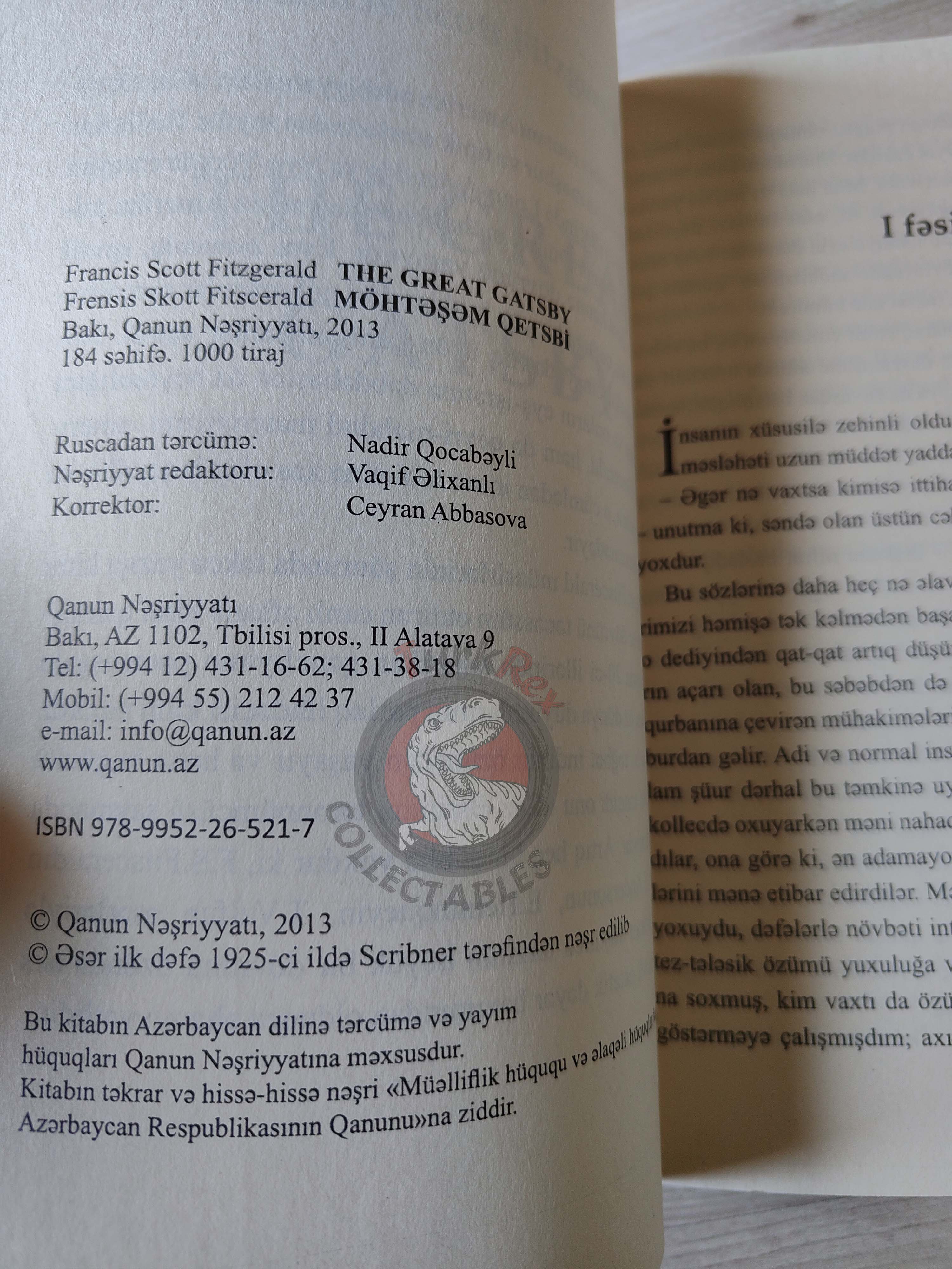 F. Scott Fitzgerald  – The Great Gatsby 2013 Azerbaijani Book Azerbaijan