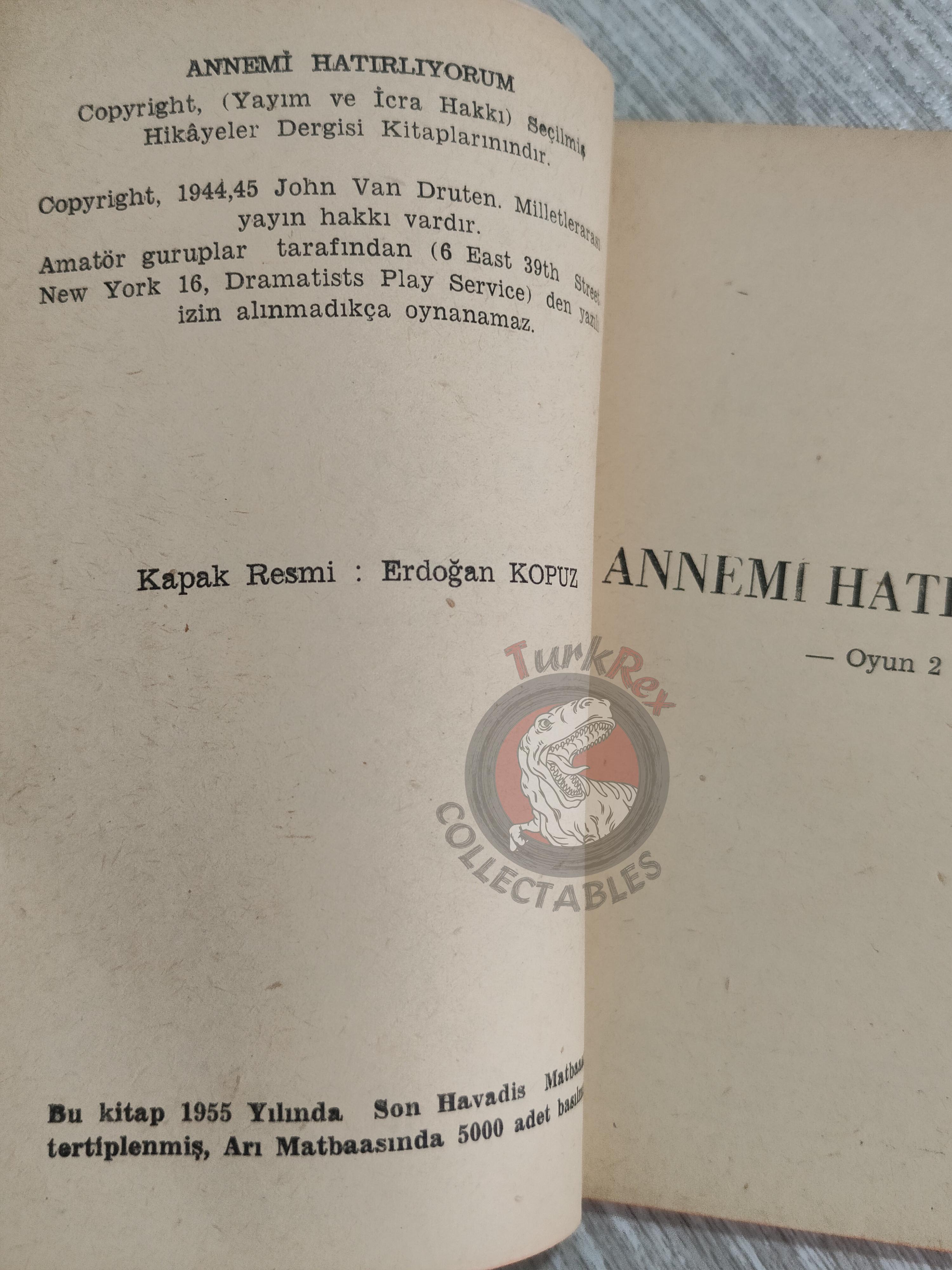 John Van Druten – I Remember Mama 1955 1st Turkish Book Turkey