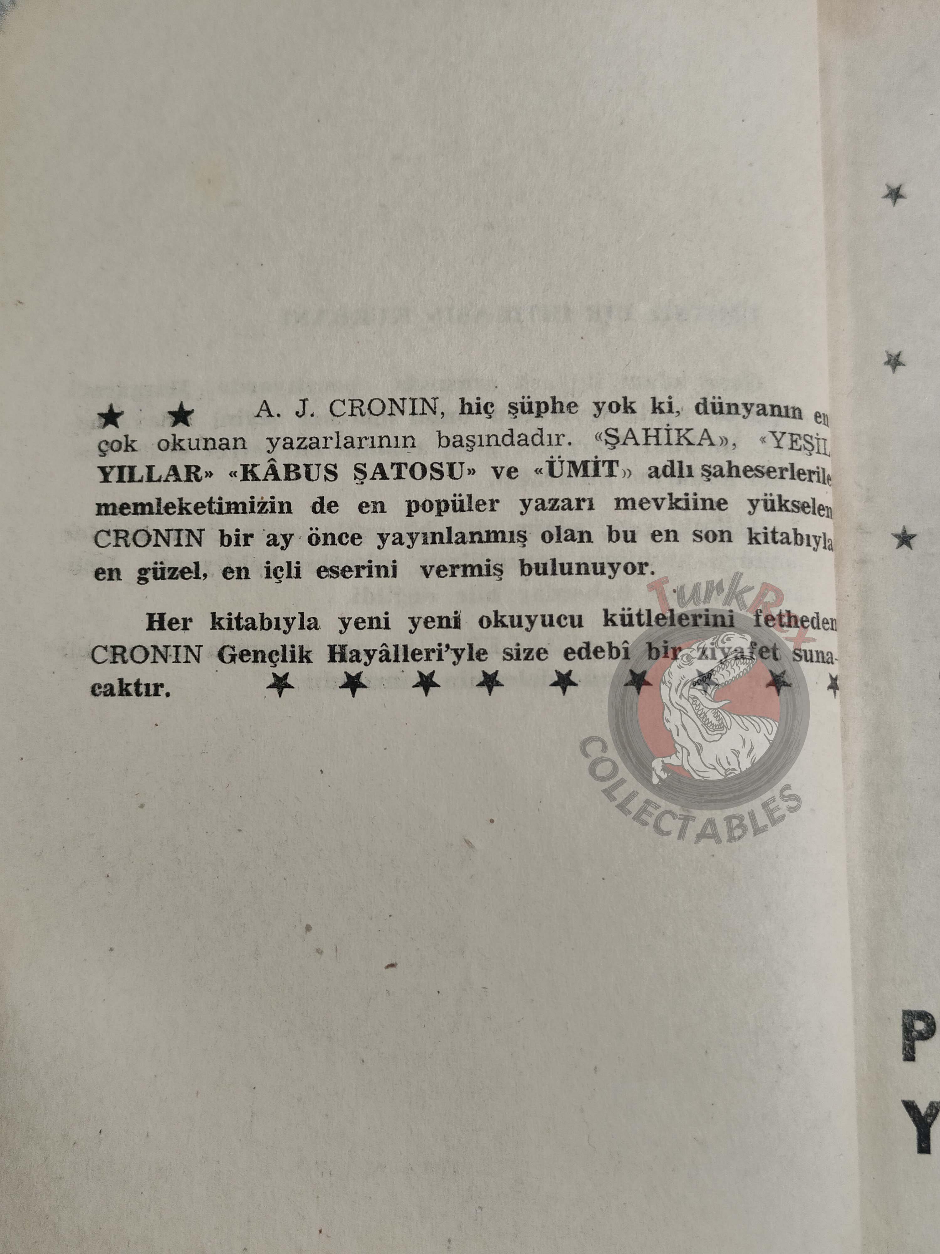 A. J. Cronin – The Valorous Years 1954 1st Turkish Book Turkey