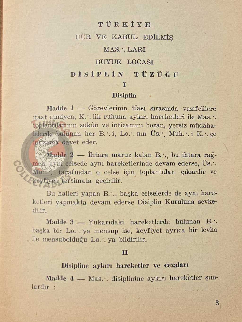Turkish Freemasonry Disciplinary Code 1962 Booklet Masonic Masons of Turkey Signed