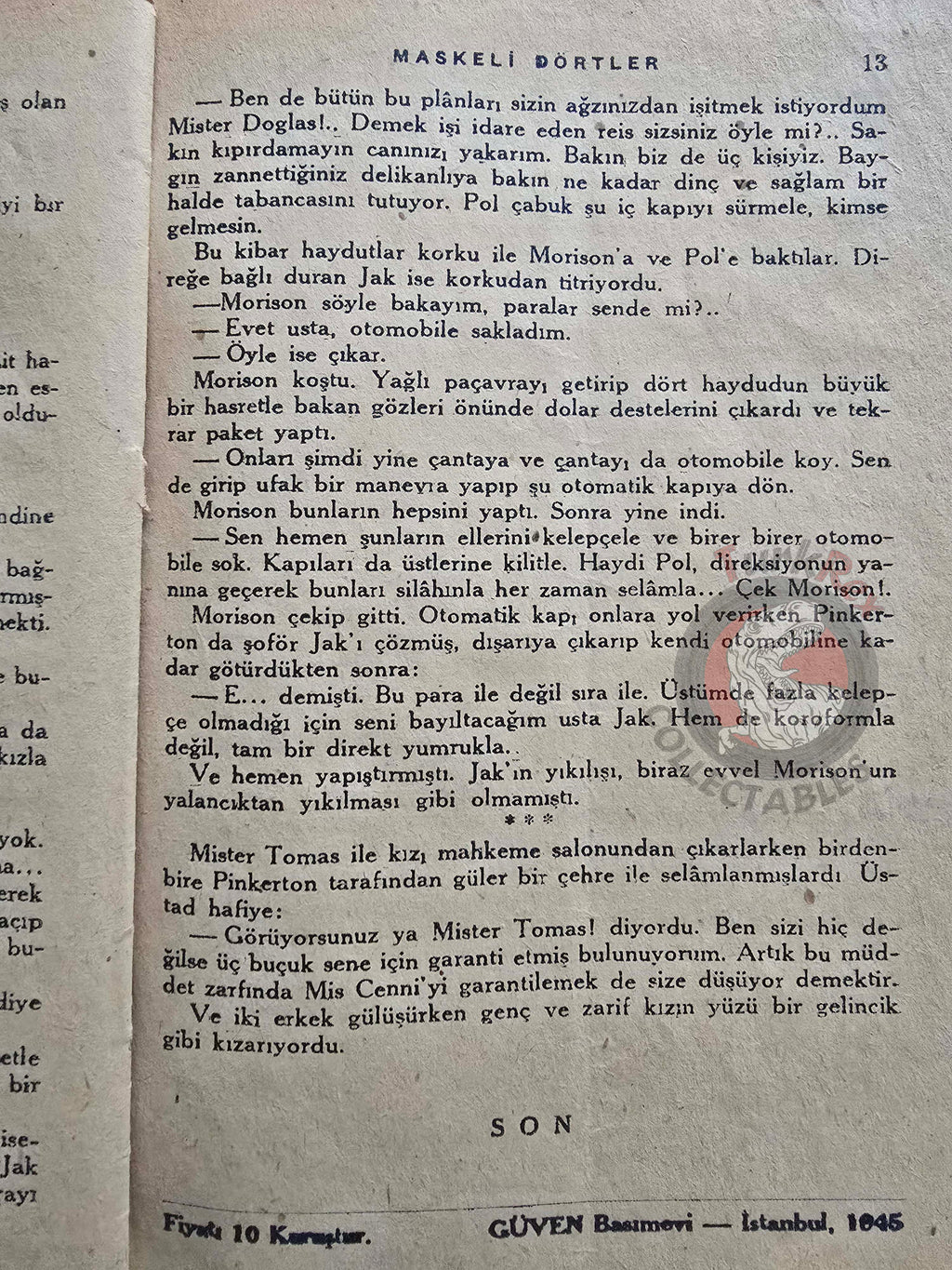 Nat Pinkerton 1945 Turkish Book Turkey Detective