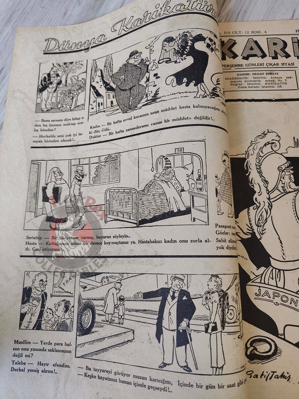 Karikatür 1941 Humor Magazine Turkish Turkey Moscow on Ice German Soldier WW2 era Russia Mussolini USA