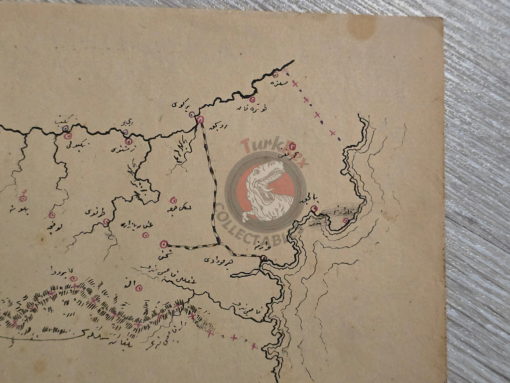 Ottoman Empire Hand-Drawn Map Eastern Bulgarian State 1890s Manuscript Varna Bulgaria