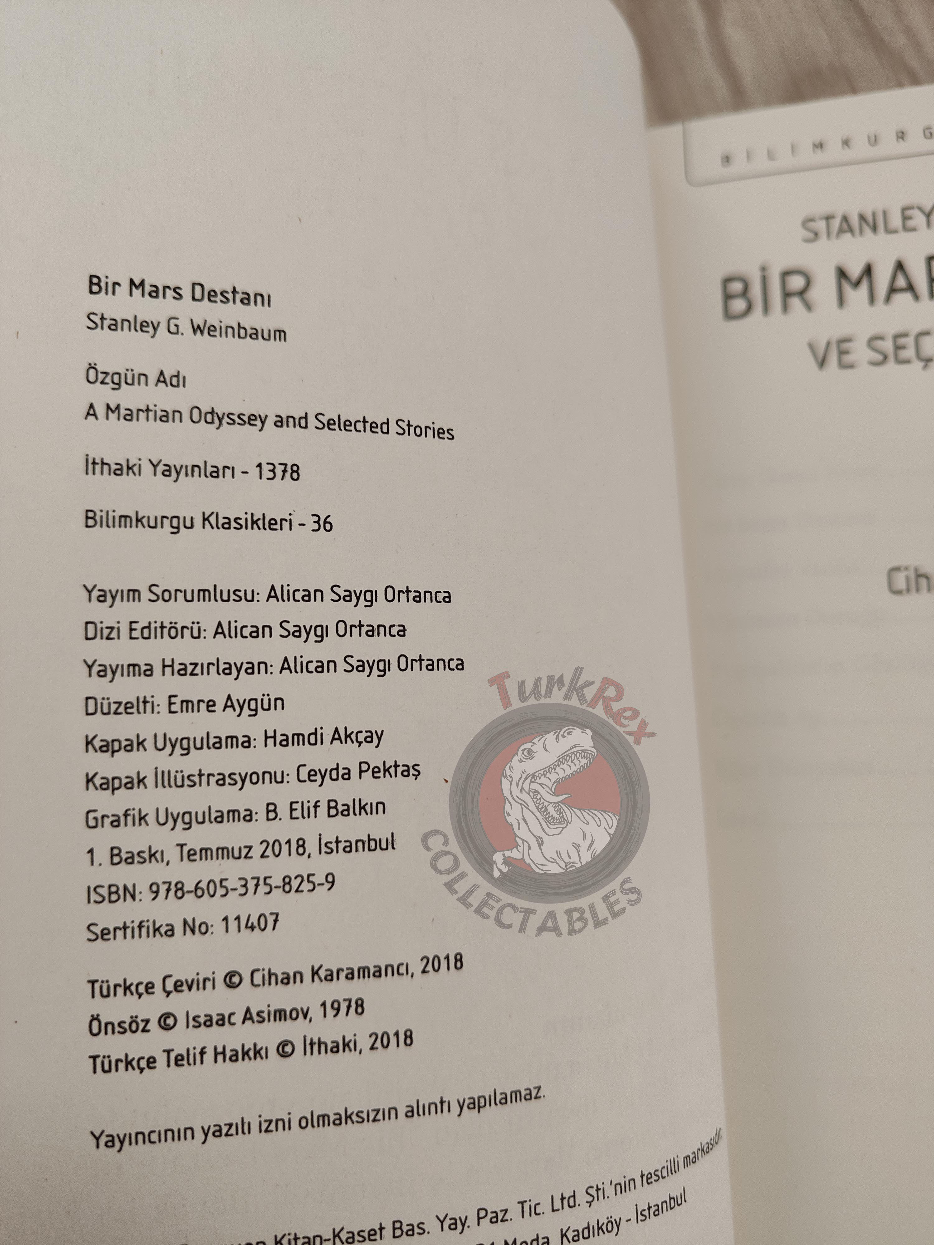 Stanley G. Weinbaum  – A Martian Odyssey and Selected Stories 2018 Turkish Book Turkey