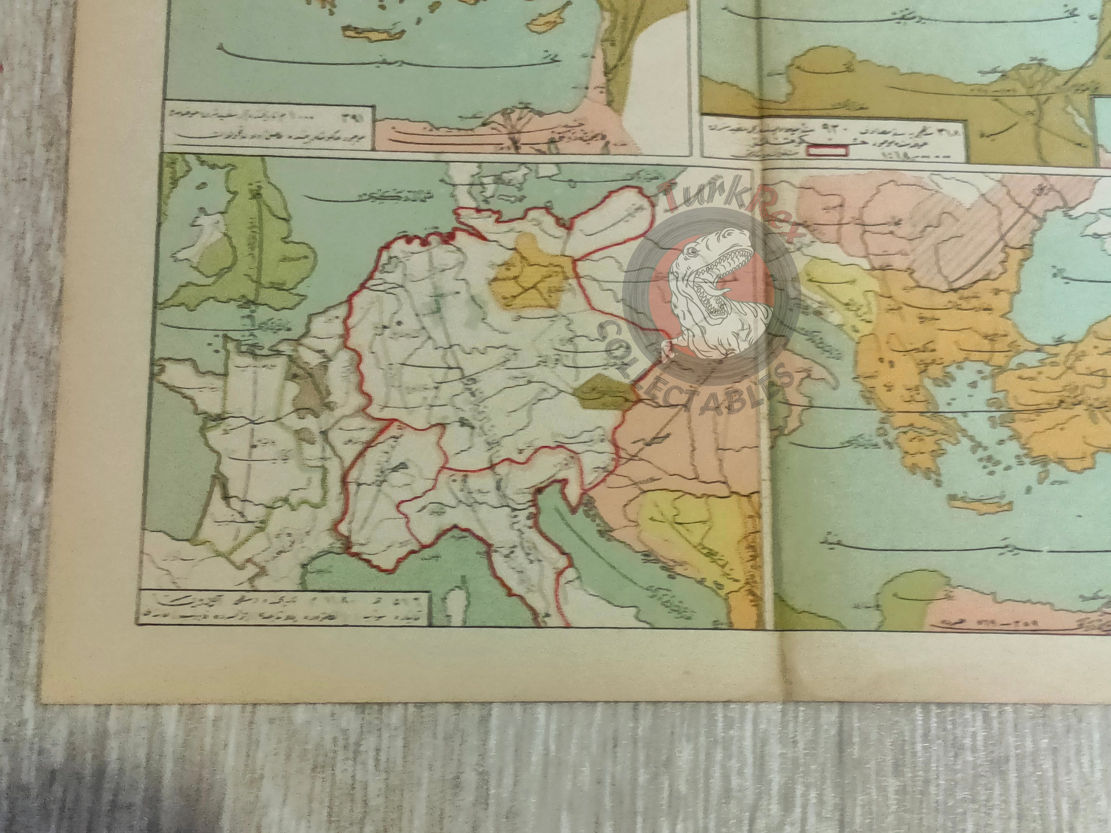 Ottoman 1913 Historical Map of the Balkans, Roman Empire, and Western Europe Middle East
