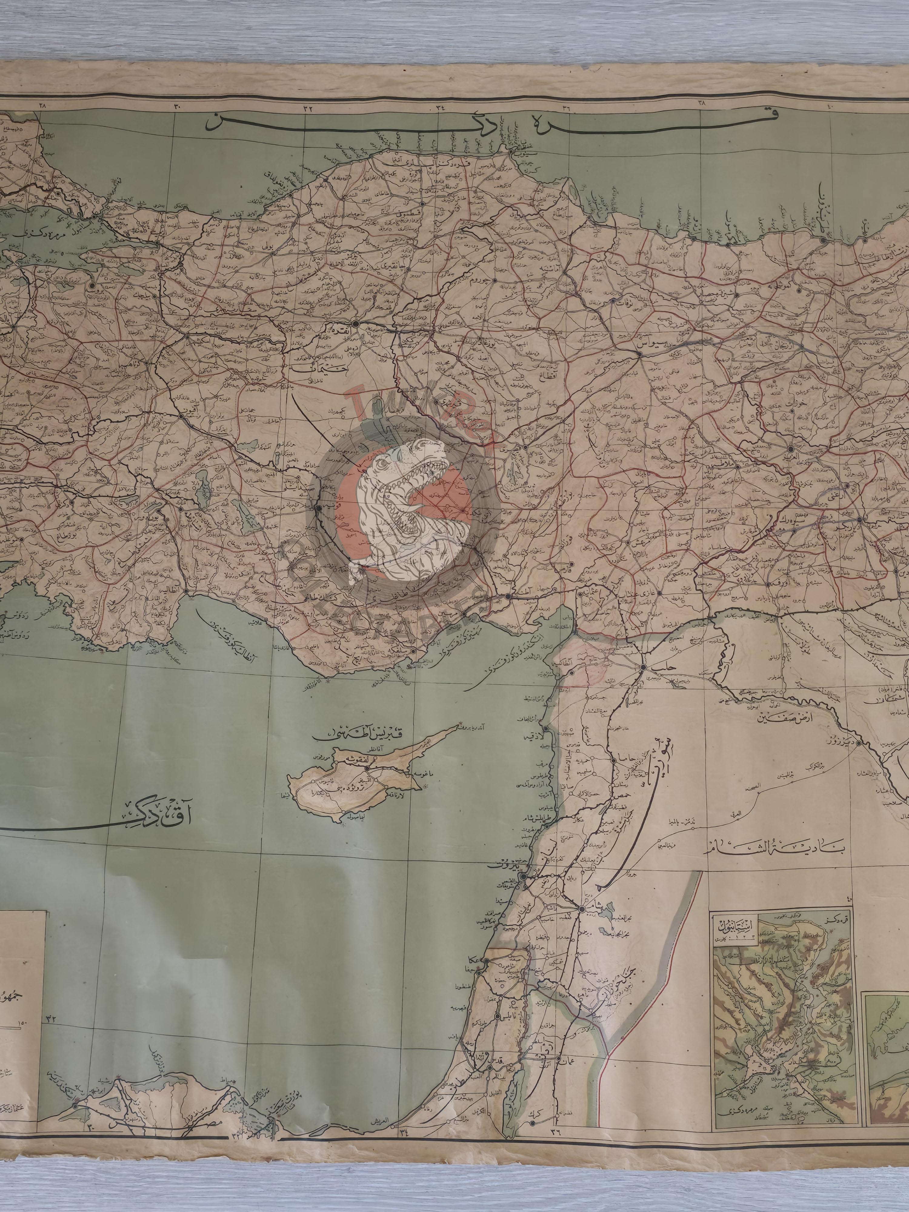 Ottoman 1926 Turkey Middle East Map Israel Palestine Lebanon Jordan Cyprus Iran