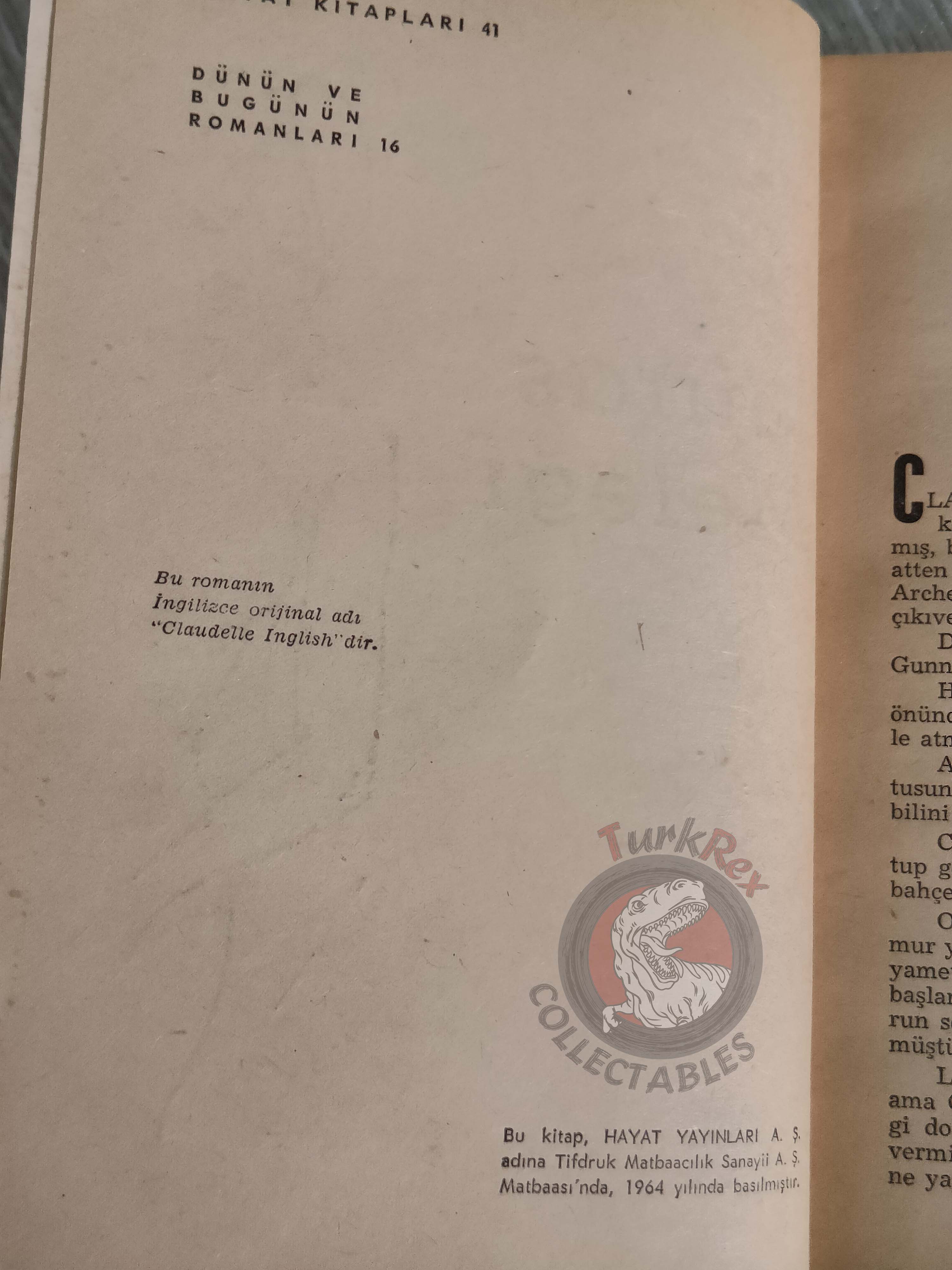 Erskine Caldwell – Claudelle Inglish 1964 1st Turkish Book Turkey