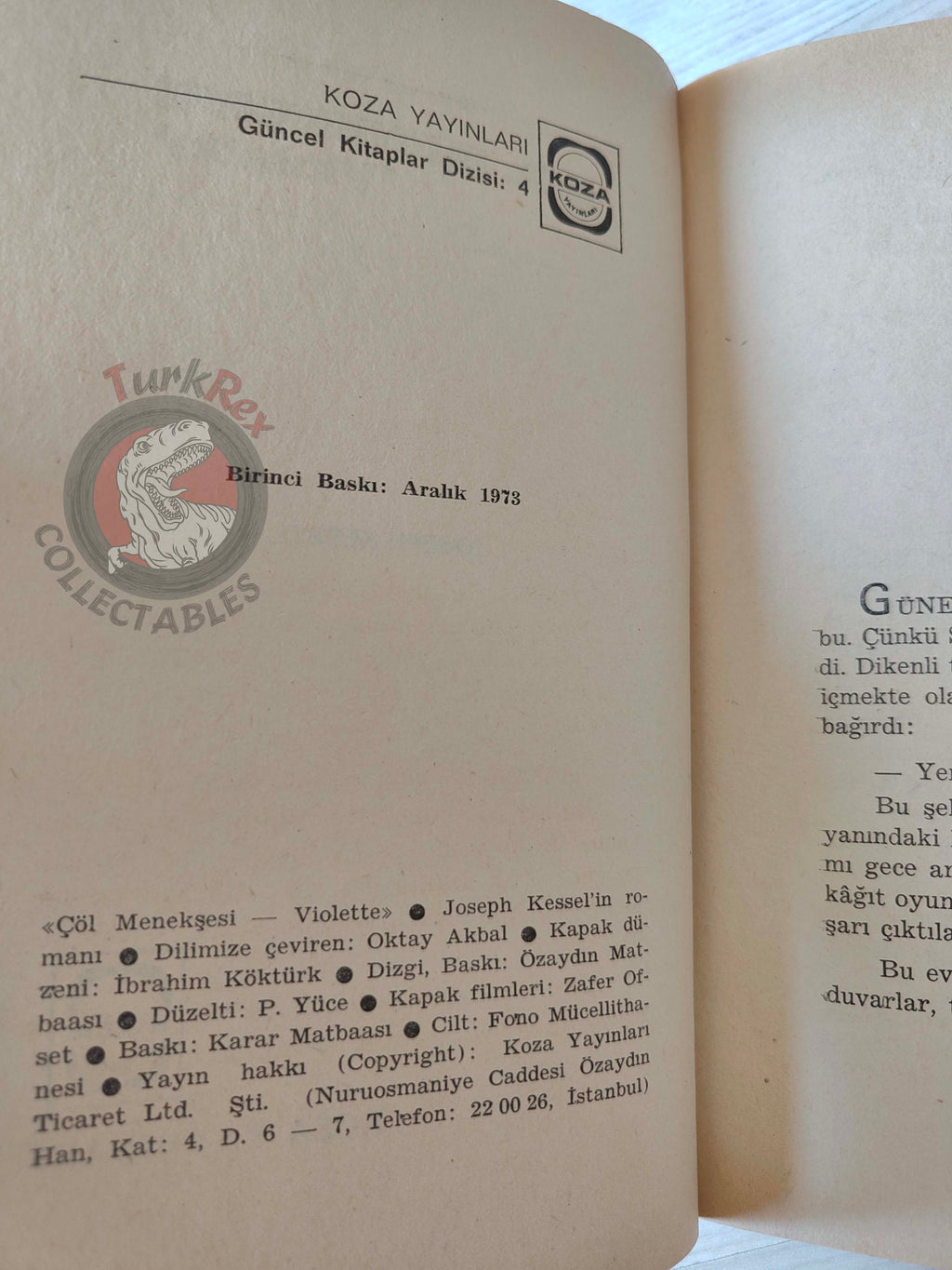 Joseph Kessel – Violette et le Désert 1973 1st Turkish Book Turkey