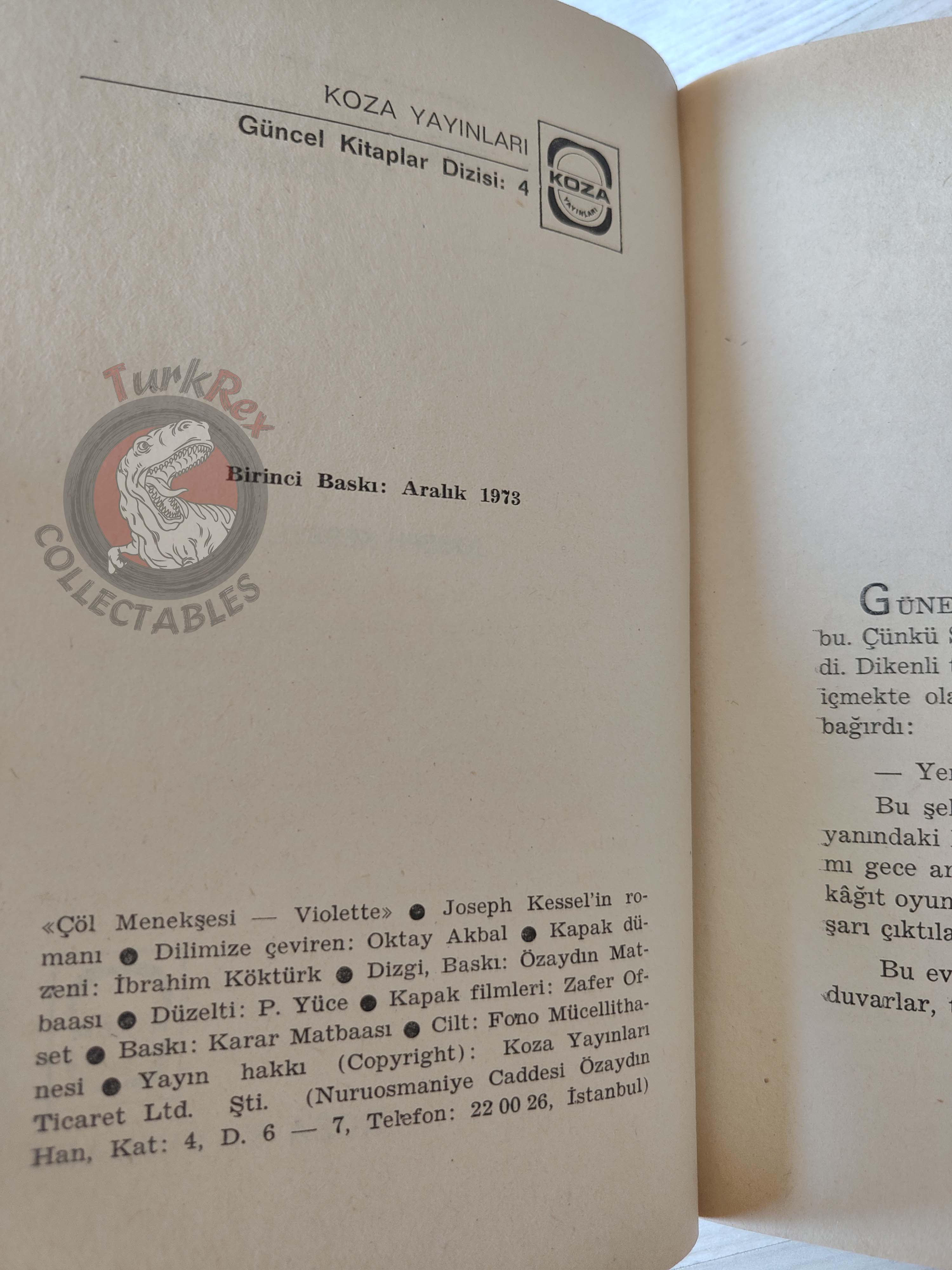 Joseph Kessel – Violette et le Désert 1973 1st Turkish Book Turkey